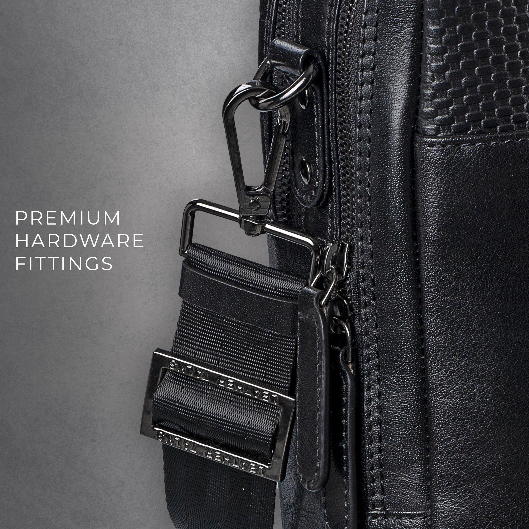 Fortune Series | Leather Portfolio Bag for Men | Double Zipper Laptop Bag | 100% Genuine Leather | Color: Black