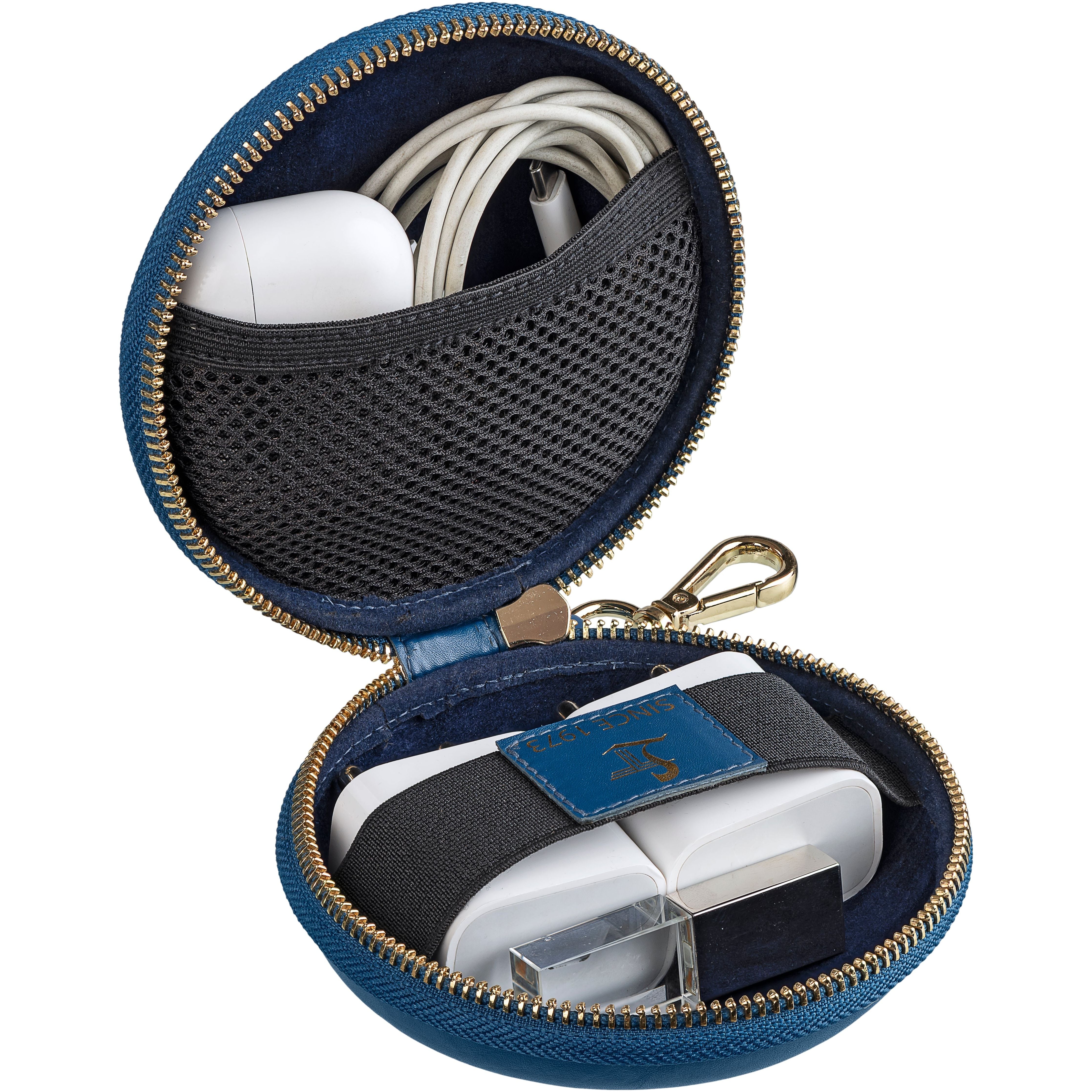 Tech Kit | Leather Pouch for Mobile Charger | Premium Nappa Leather | Color: Sky Blue