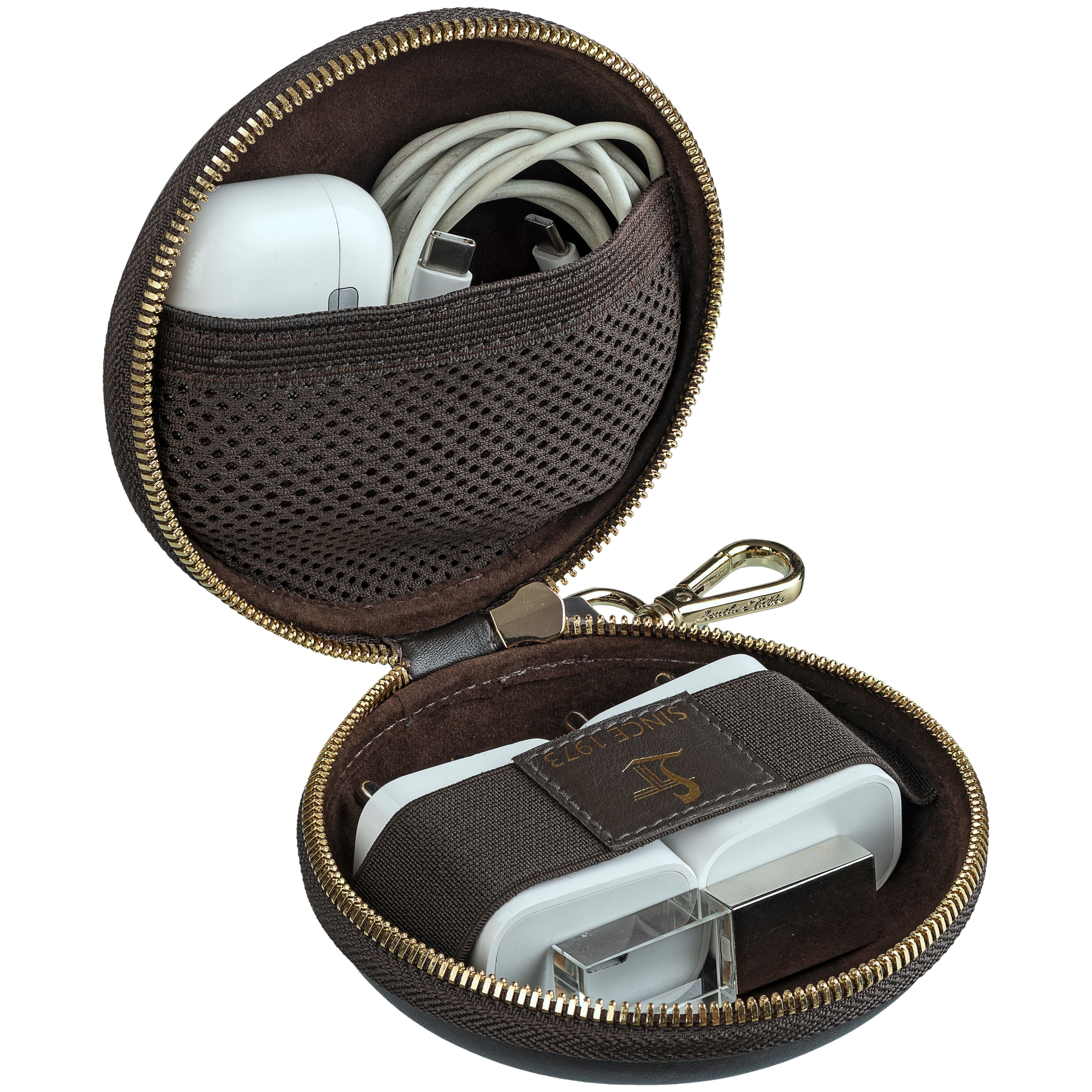 Tech Kit | Leather Pouch for Mobile Charger | Premium Nappa Leather | Color: Brown