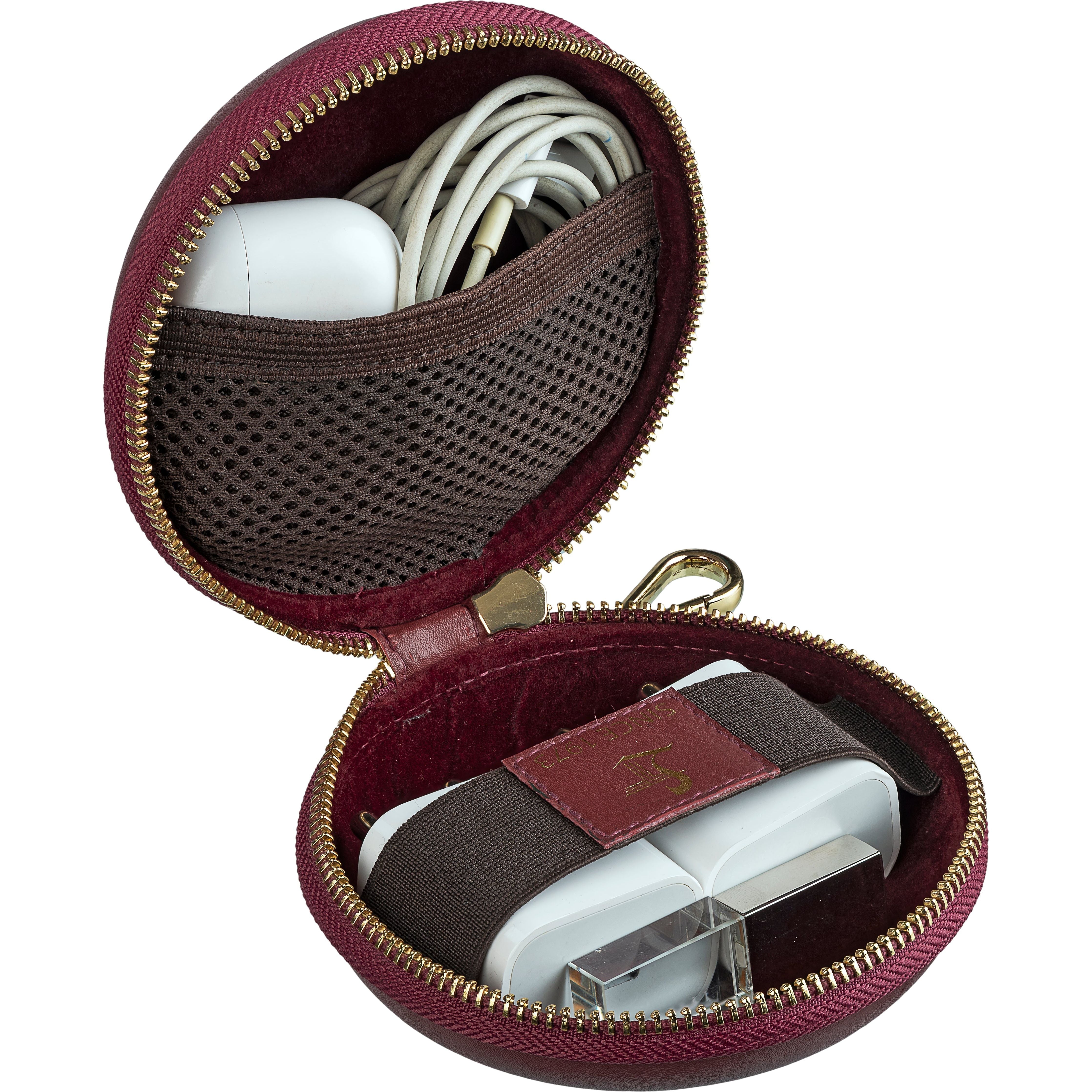 Tech Kit | Leather Pouch for Mobile Charger | Premium Nappa Leather | Color: Red