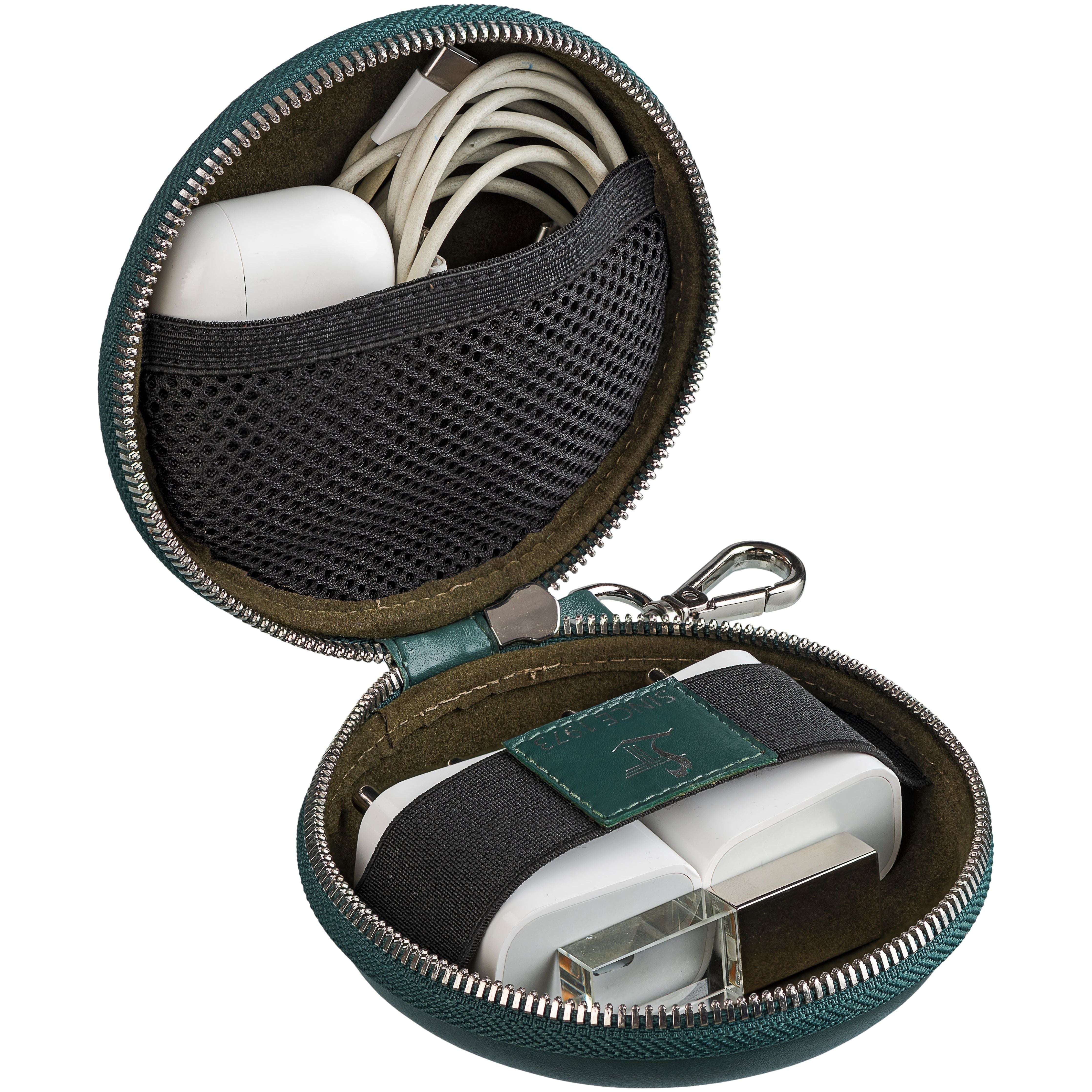 Tech Kit | Leather Pouch for Mobile Charger | Premium Nappa Leather | Color: Green