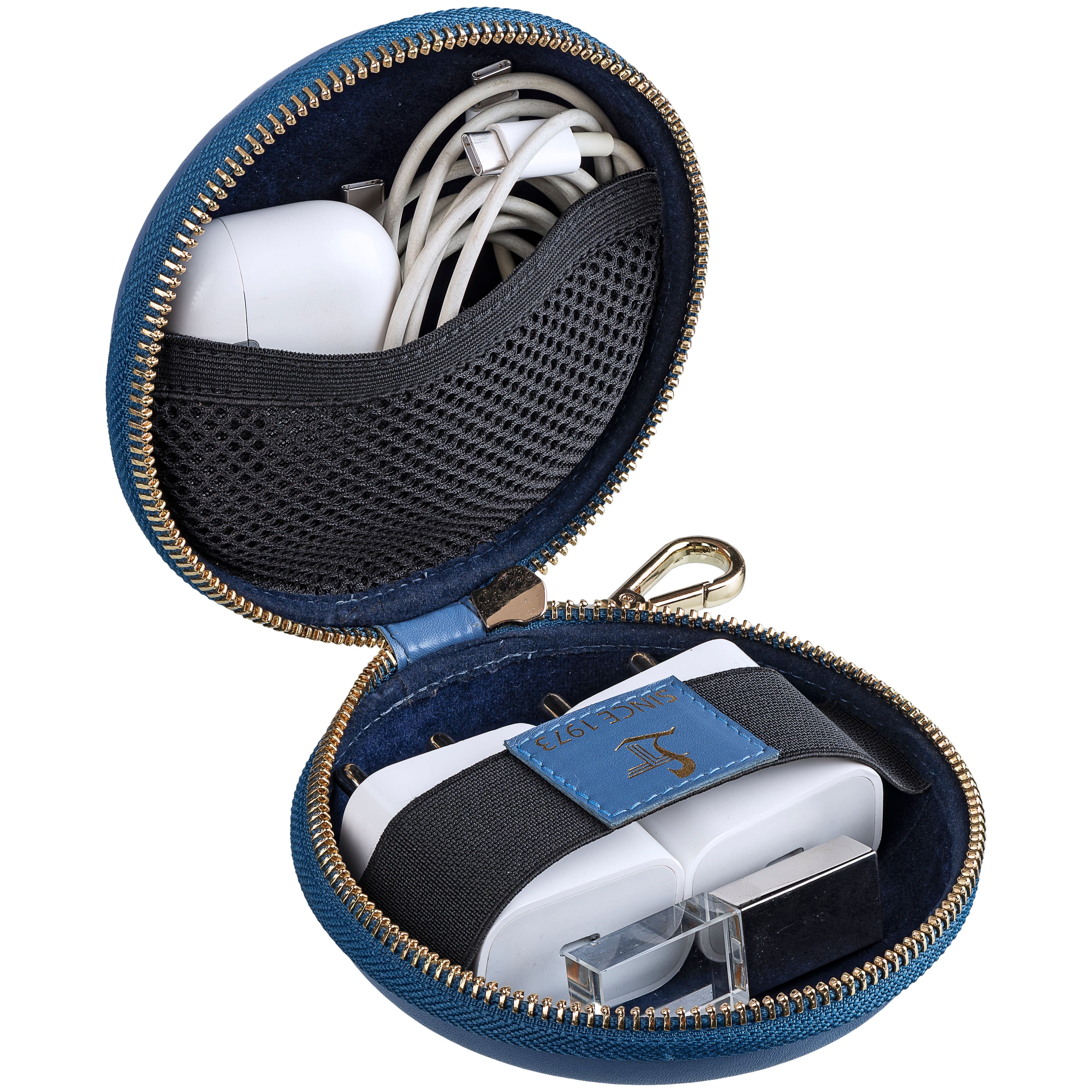 Tech Kit | Leather Pouch for Mobile Charger | Premium Nappa Leather | Color: Blue