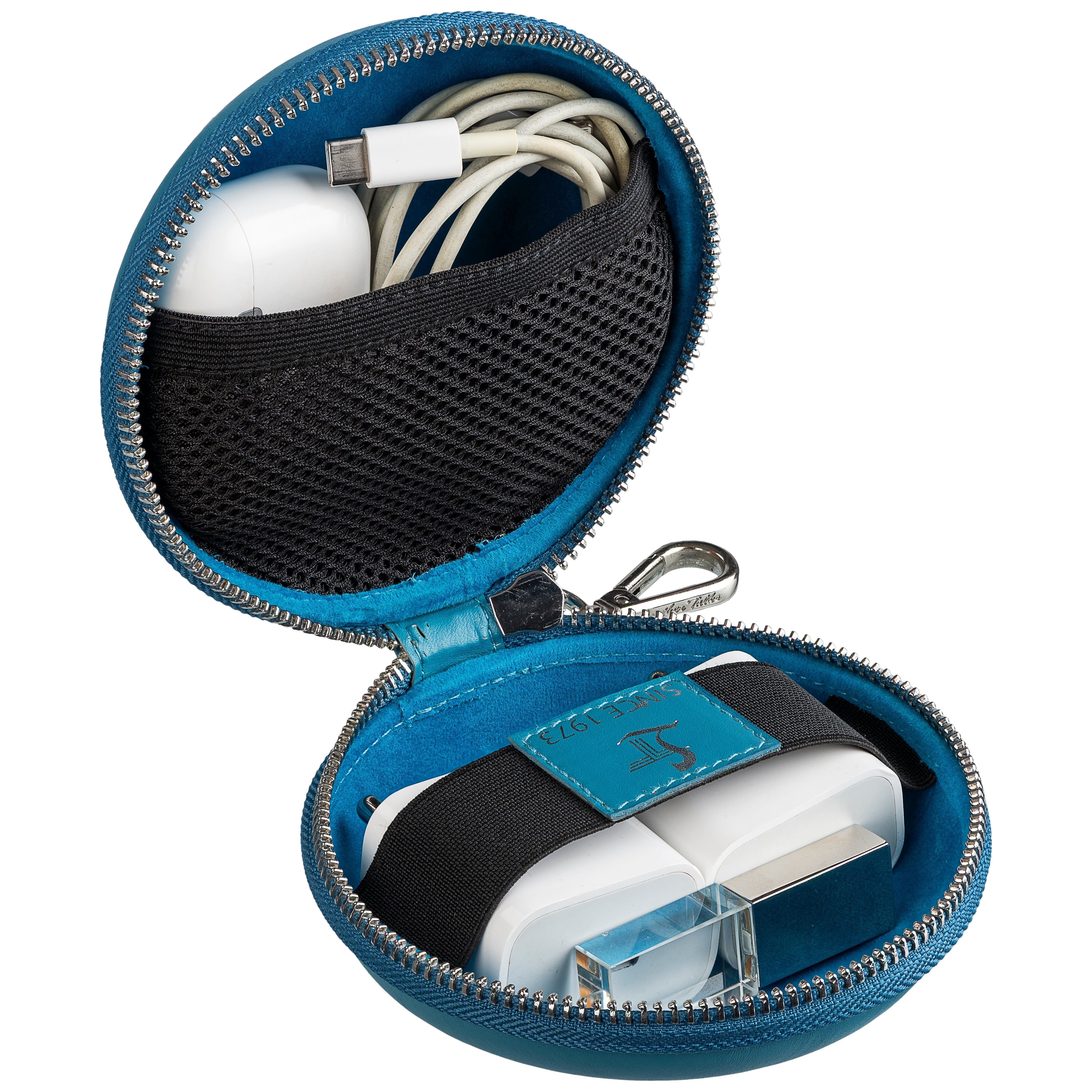 Tech Kit | Leather Pouch for Mobile Charger | Premium Nappa Leather | Color: Sky Blue