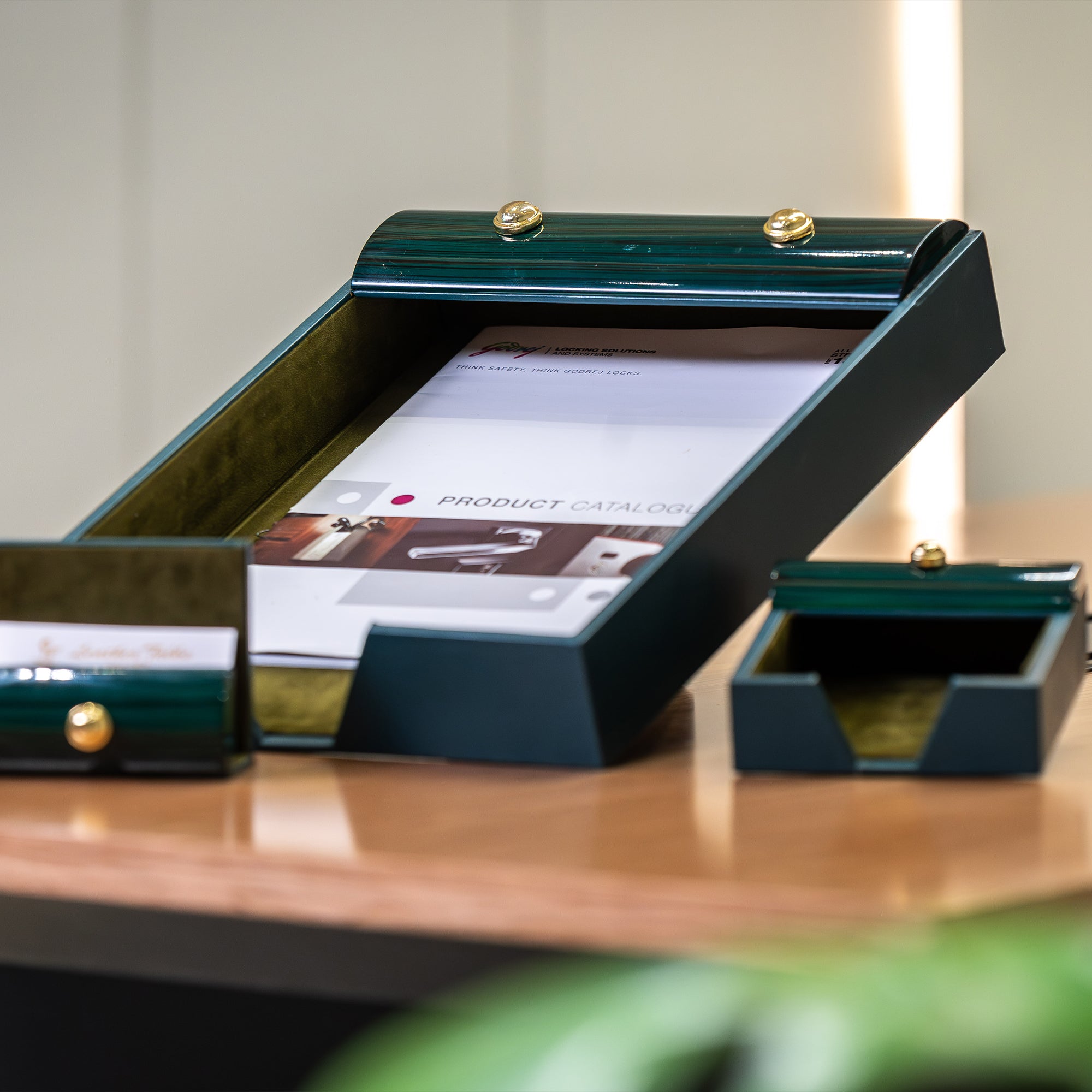 Leather Office Table Organizer | Color - Emerald Green