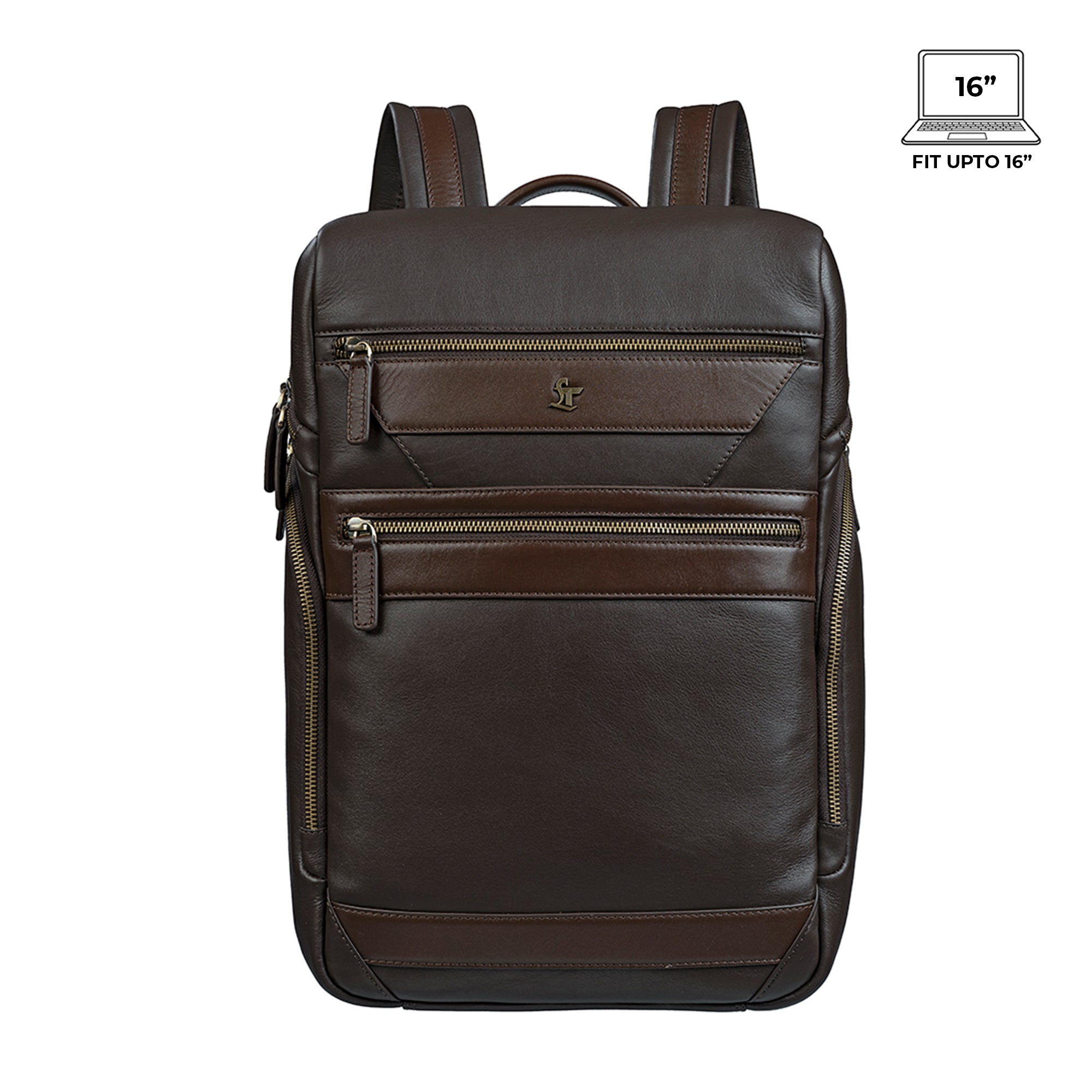 Genuine leather backpack, handcrafted with premium materials, offering a lifetime service warranty and designed to fit laptops up to 16 inches.