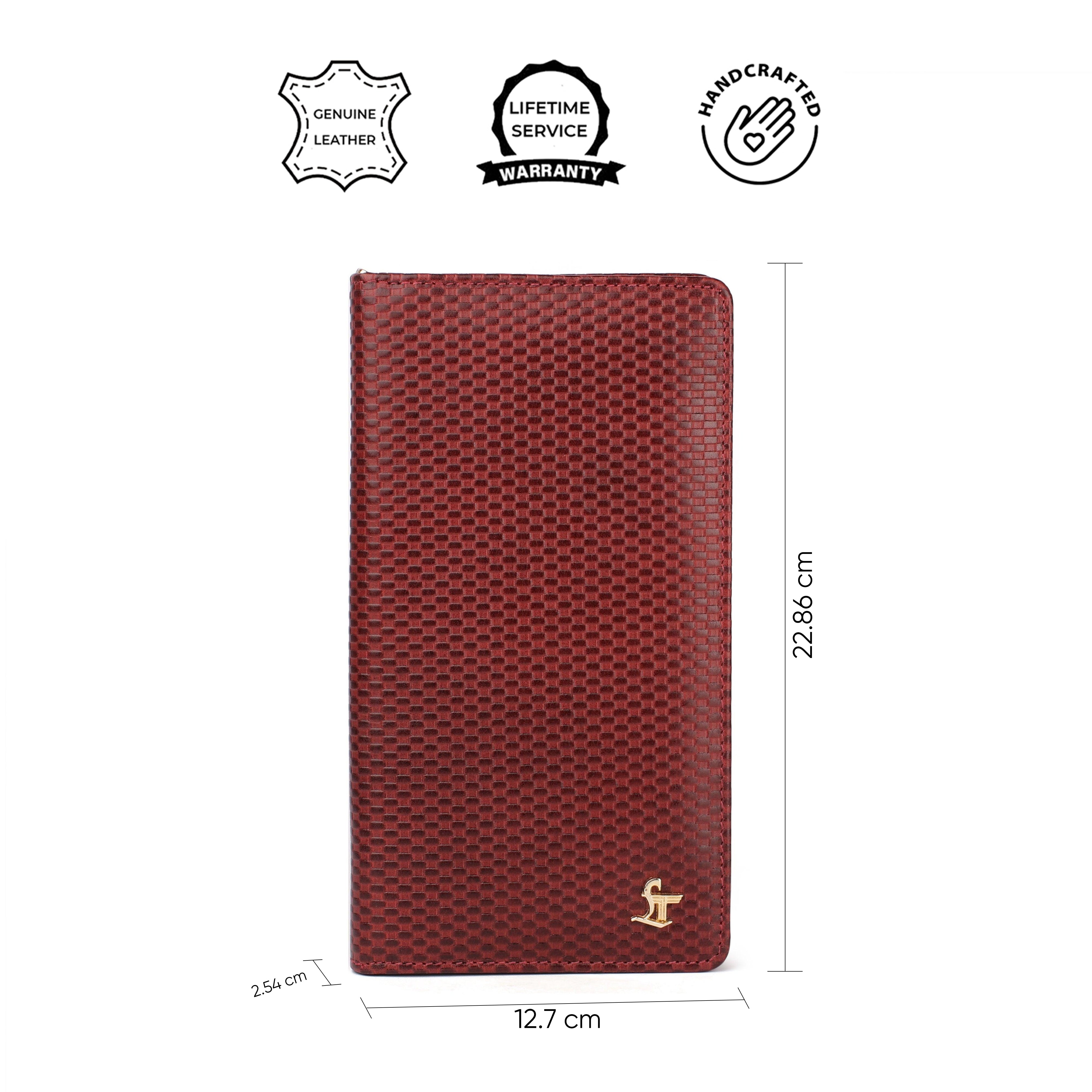 Full Zip Passport Travel Wallet For Men | 100% Genuine Leather | Color: Brown & Cherry Leather Talks