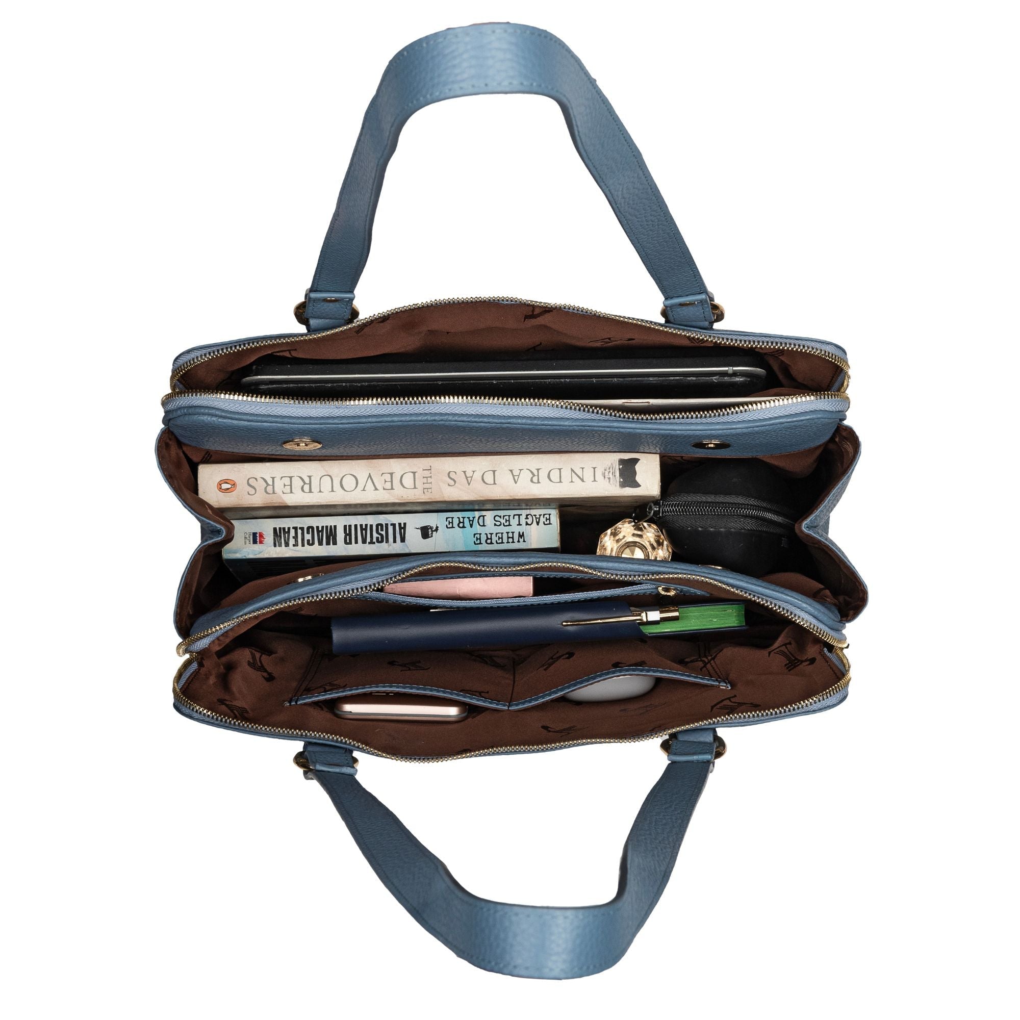 Rocha Genuine Soft Leather Handbags for Women | Sling Soft Leather Bag for Ladies | Tote Bags for Office | Color - Sky Blue Leather Talks