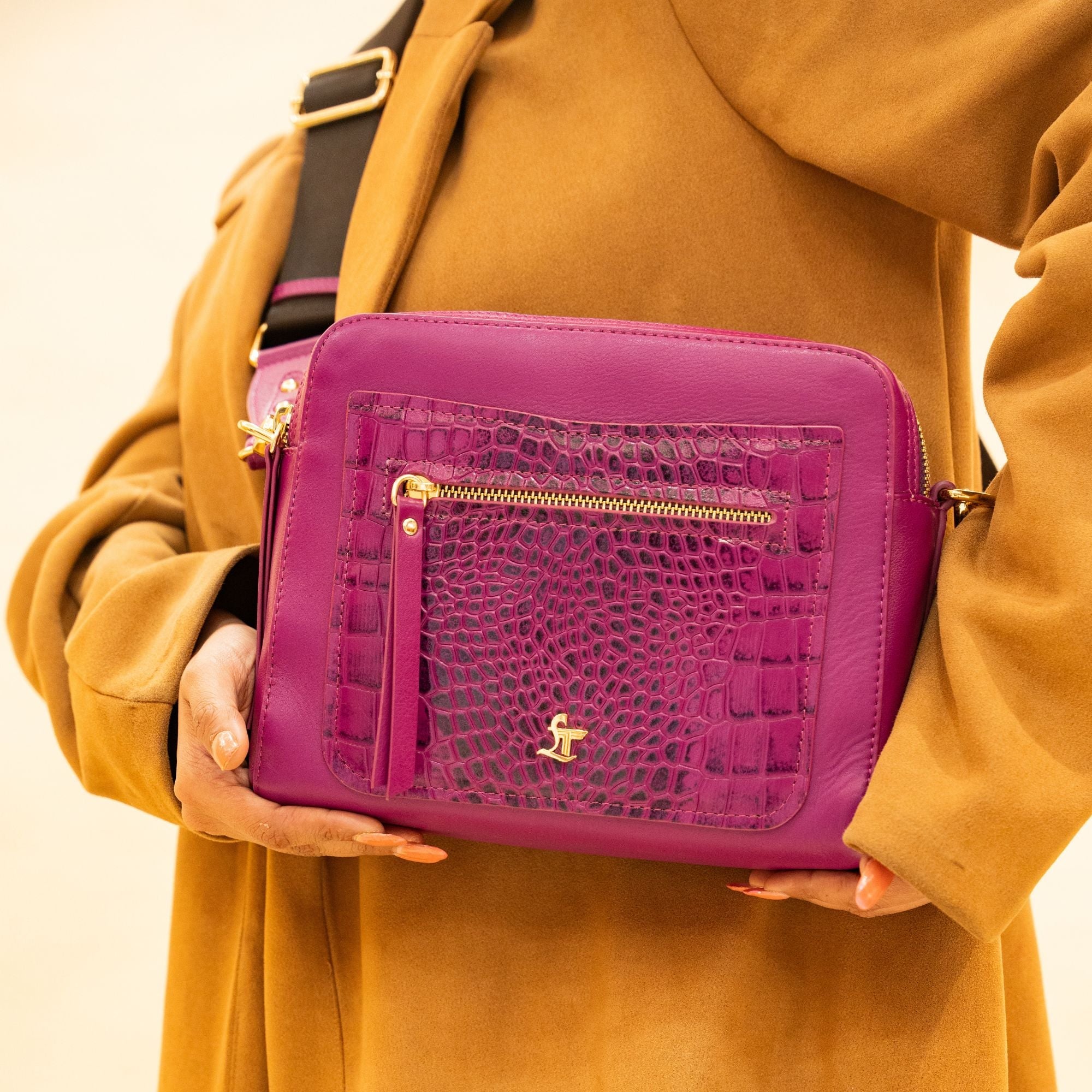 Clara Women’s Genuine Pink Leather Sling Bag | Front View