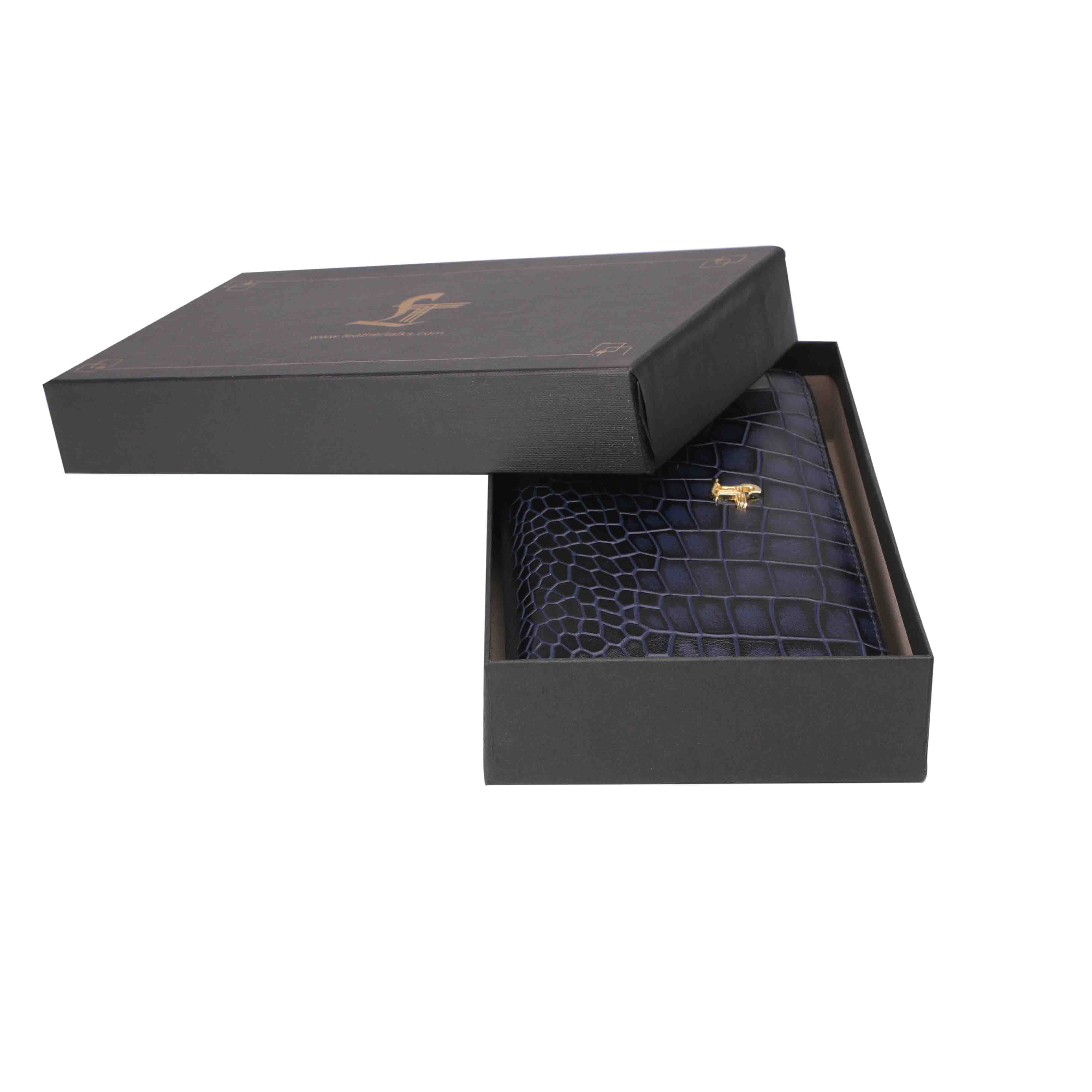 Palm II | Deep Cut Leather Wallet for Women | 100% Genuine Leather | Color: Blue