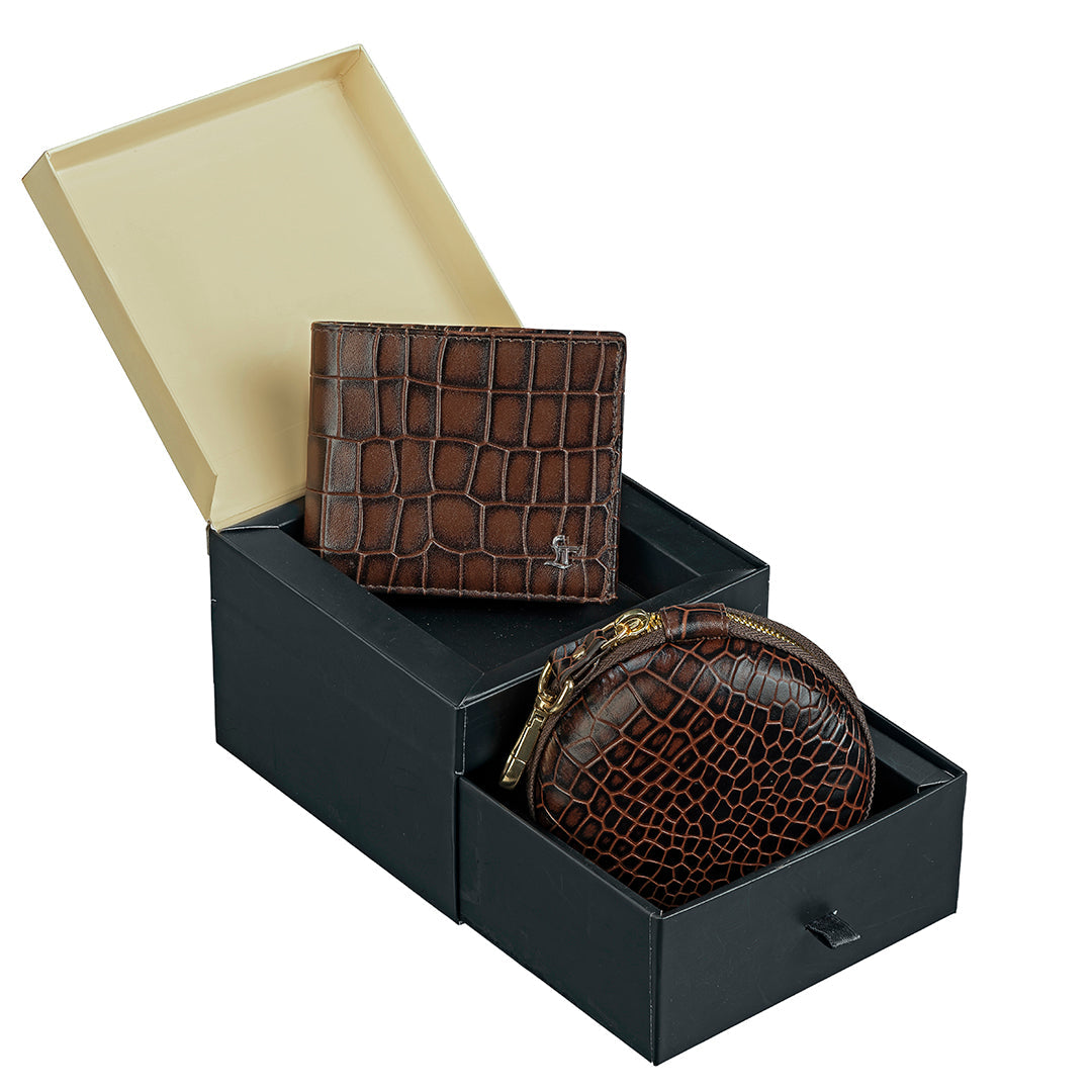 Fab IV Wallet & Tech Kit | Combo Gift for Men | Gift Set | Genuine Leather Wallet | Leather Tech Kit | Color: Brown LeatherTalks