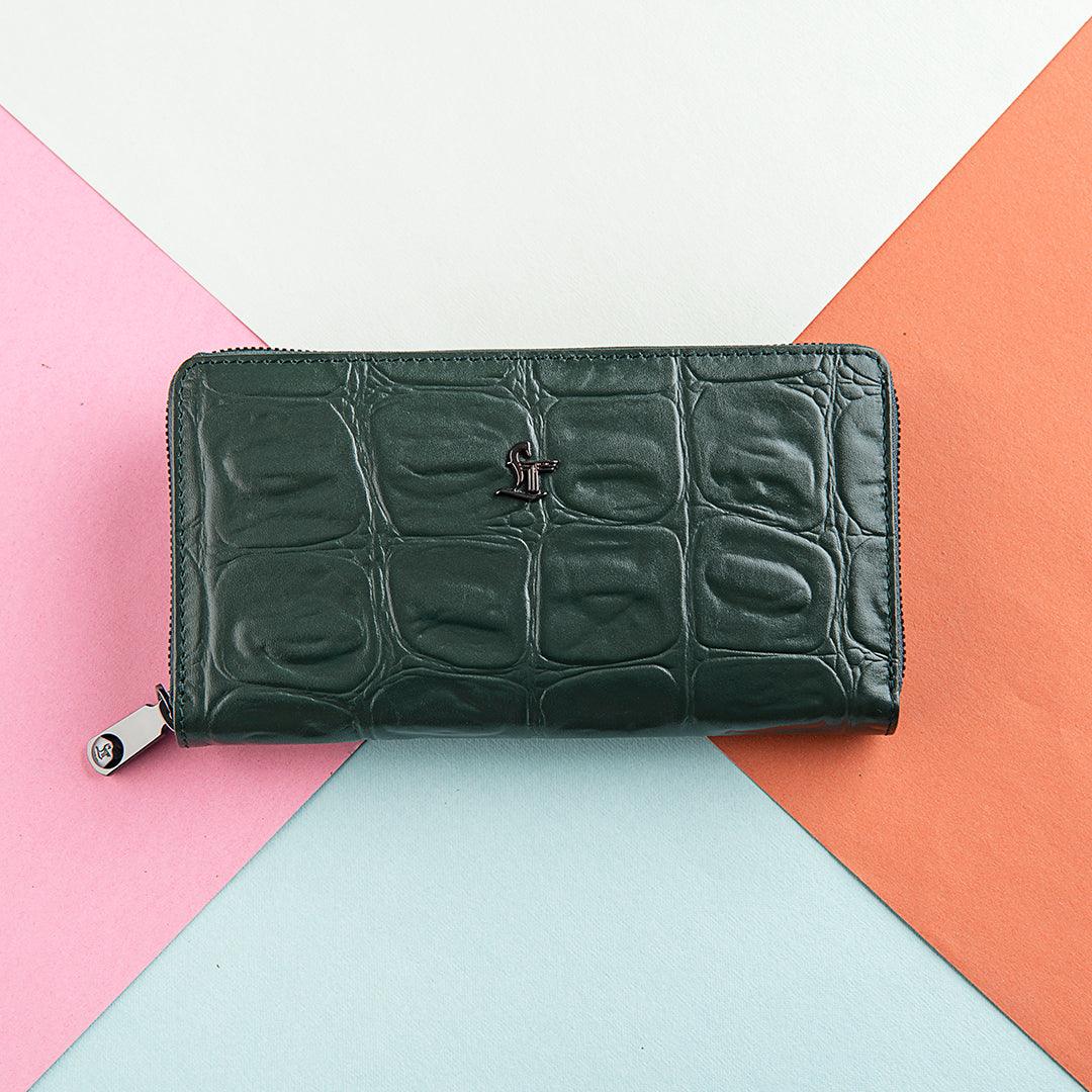 Palm II | Croco Tail Leather Wallet for Women | 100% Genuine Leather | Color: Green