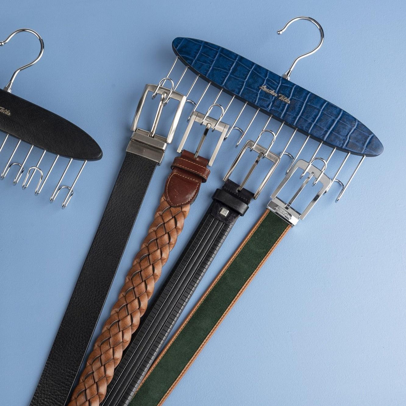 Leather Wooden Belt Hanger | Color: Blue
