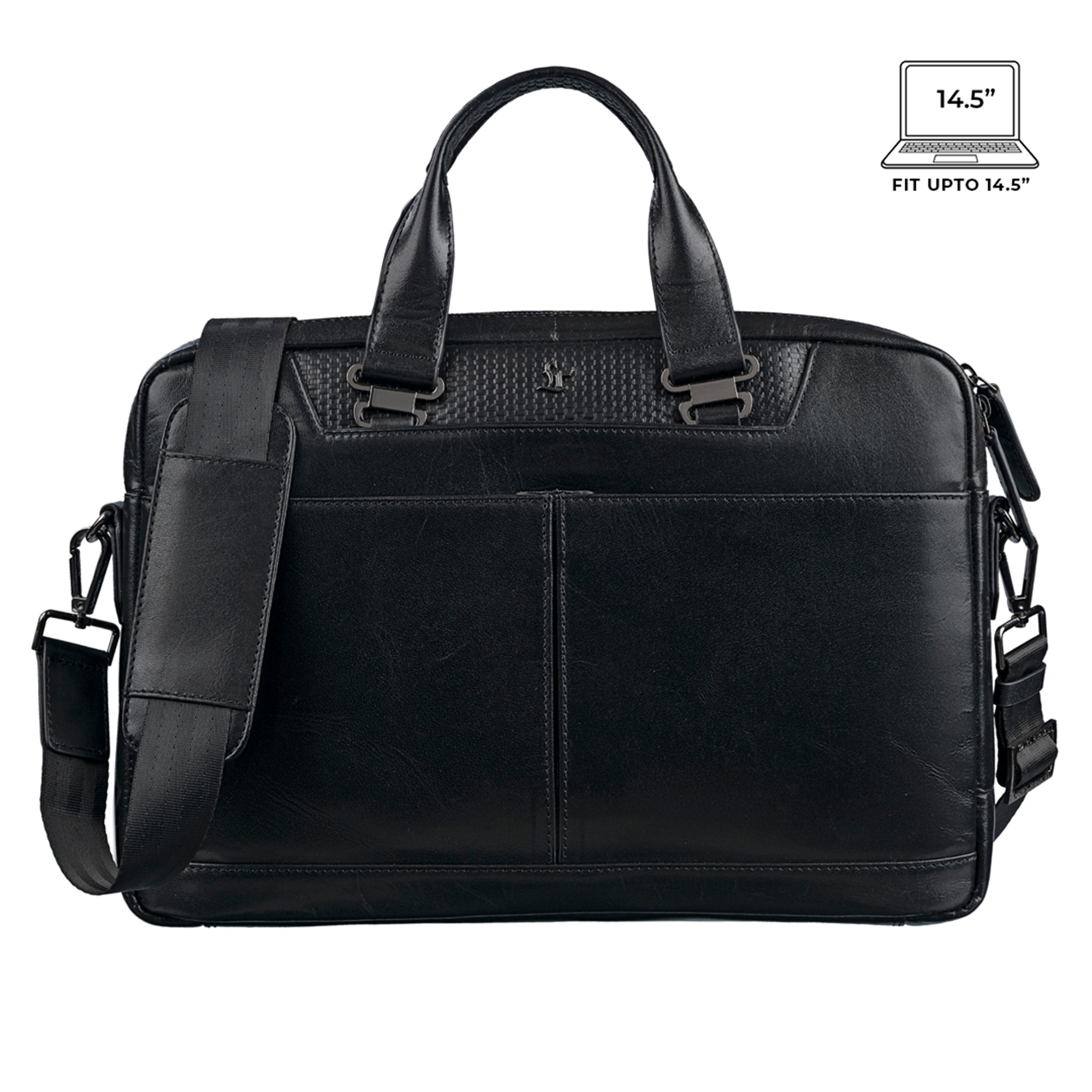 Fortune Series Double Zipper Leather Portfolio Bag for Men | Genuine Leather Laptop Bag | Color: Black Leather Talks