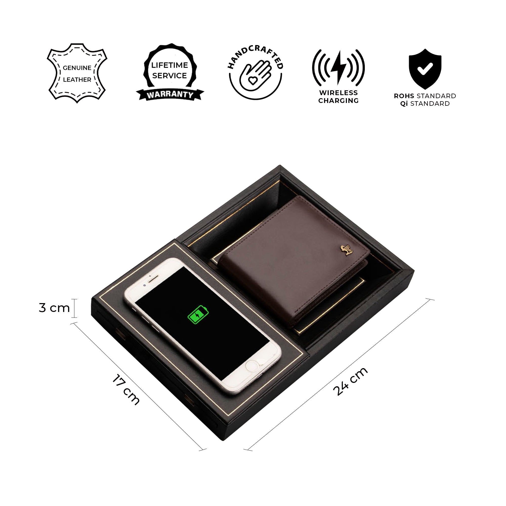 LT Smart Valet Tray 2.0 with wireless charging and power bank 10000 mAh | Color: Brown, Cherry, Black Leather Talks