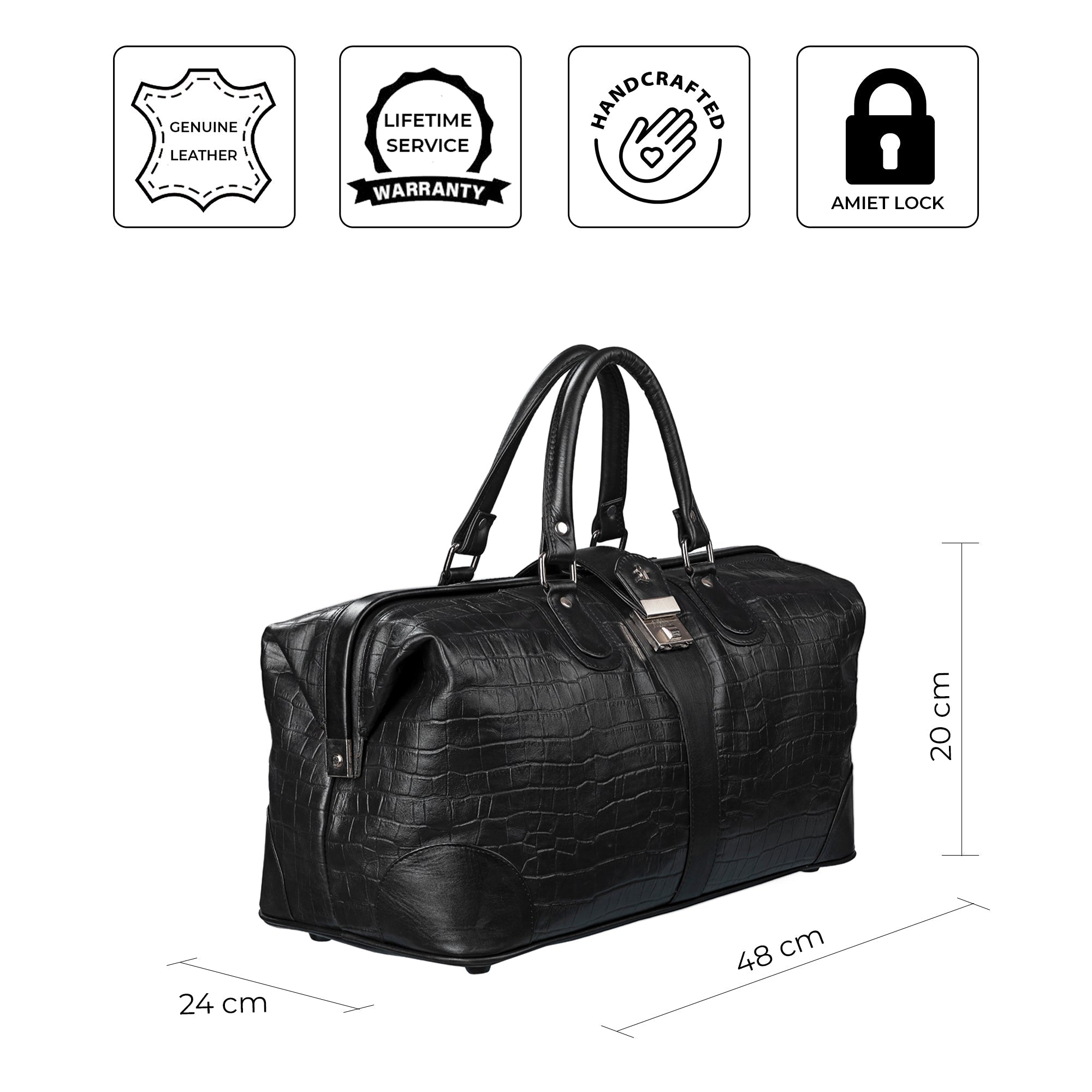 Georgia Collection - Italian Classics 97 Travel Bag | Leather Duffle Bag For Men | Croco Embossed Genuine Leather | Colour : Black LeatherTalks