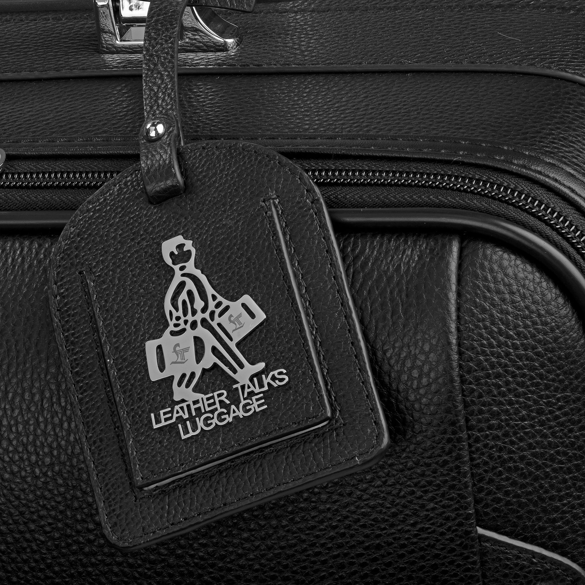 Premium Genuine Leather Luggage Tag | Personalized Travel Name Tag for Suitcases & Cabin Bags | Color: Black Leather Talks