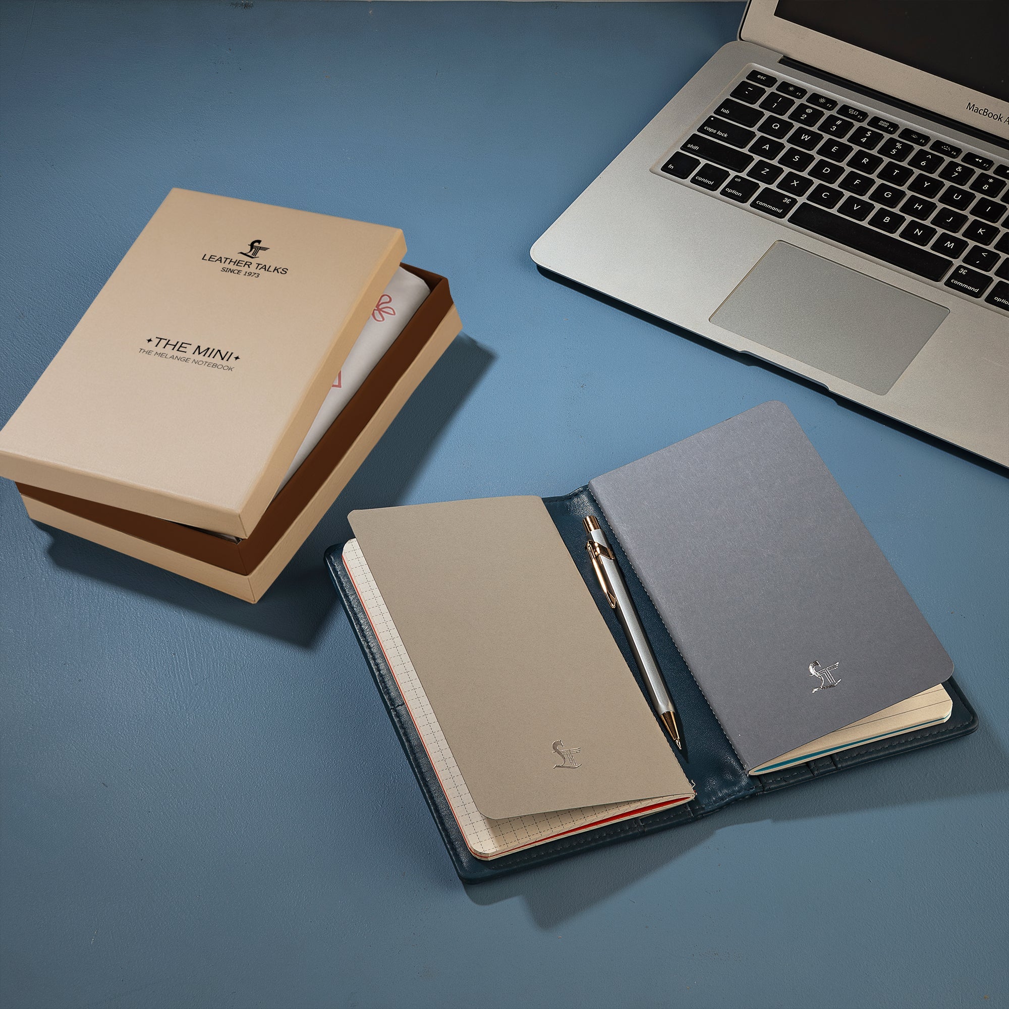 The Mini Melunge Luxury Pure Leather Notebook | Premium Leather Diary For Men & women | 100% Genuine Leather | Handmade Leather Journal - Blue Leather Talks