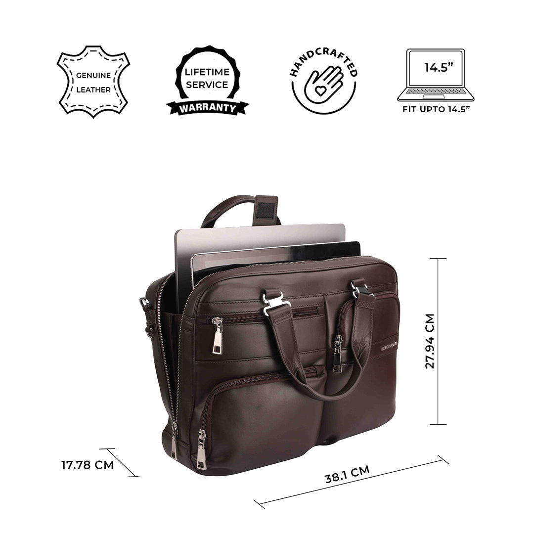 Jacob | Leather Briefcase For Men | 100% Genuine Leather | For Office Use | Colour: Black & Brown Leather Talks