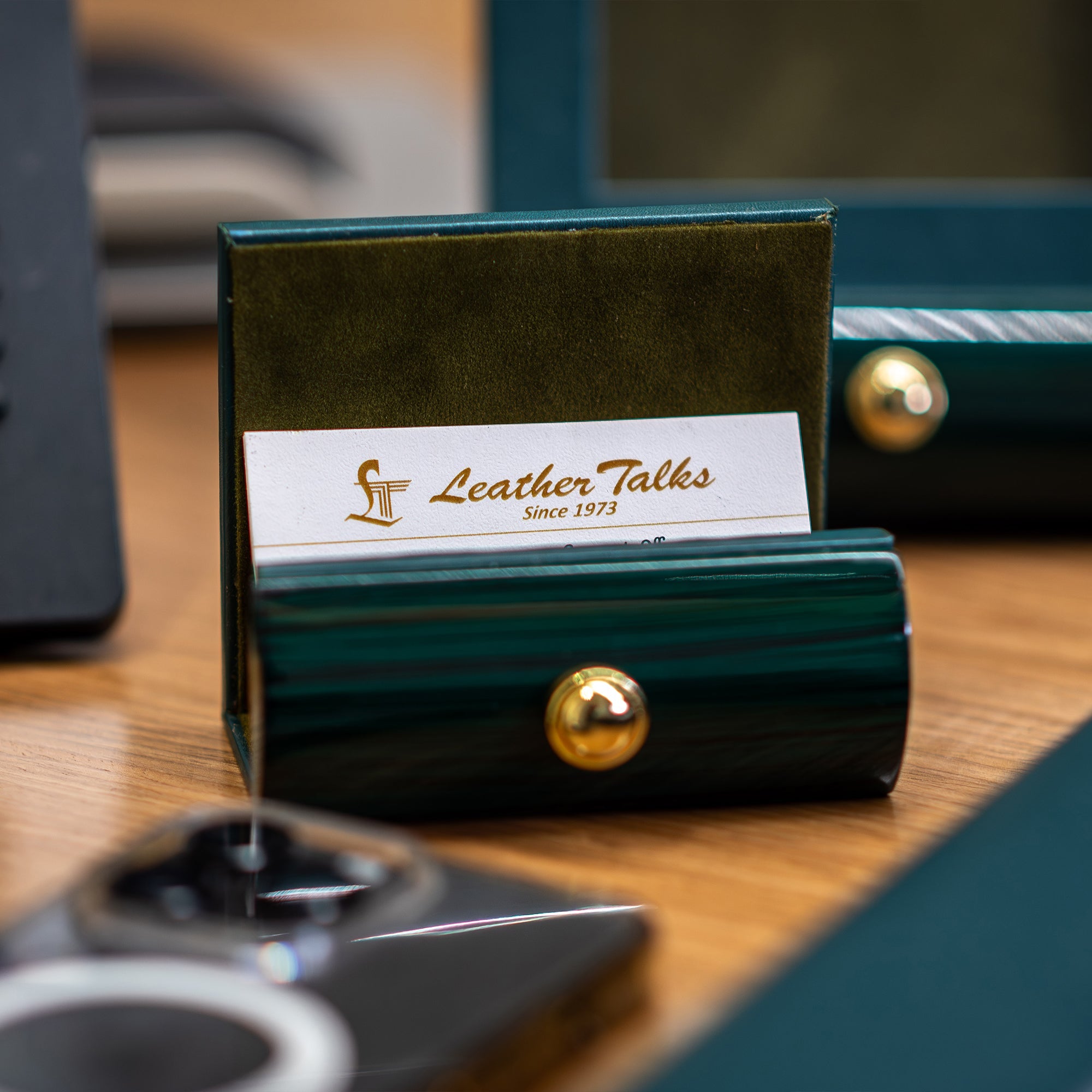 Office Desk Accessories with Wood Leather Organizer – Complete set of office accessories including a wood and leather desktop organizer