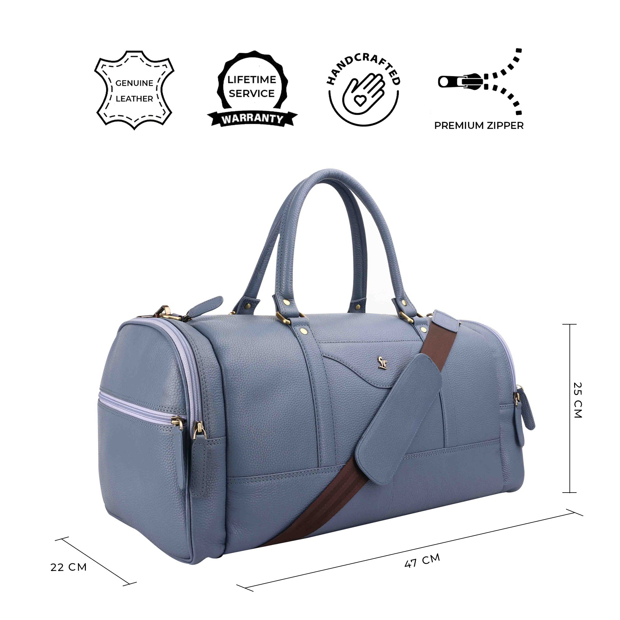 Bush Duffle Bag | Genuine Leather Travel Bag | Duffle Bag for Men | Color: Light Blue Leather Talks