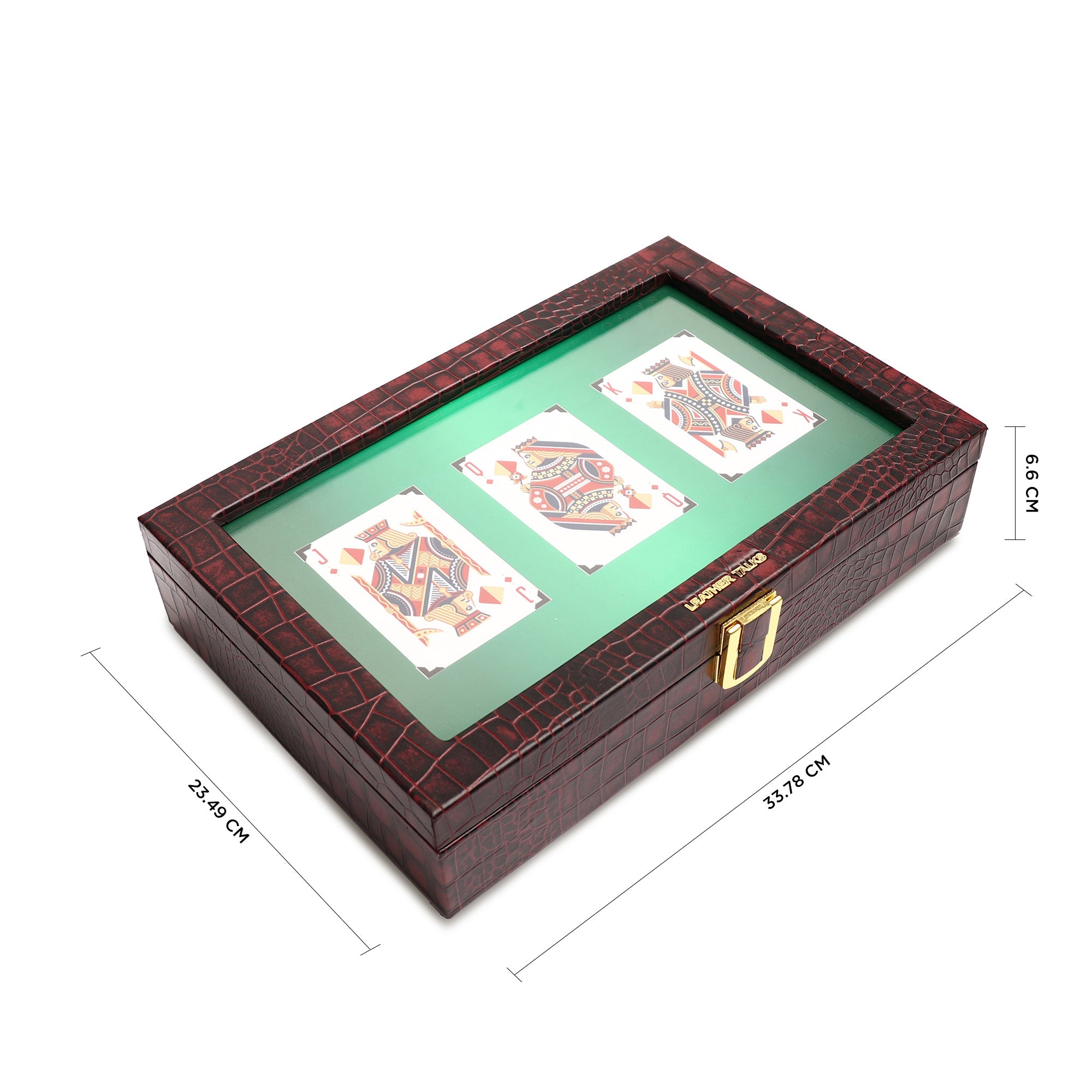 Luxury Genuine Leather Poker Box | Premium Poker Chip & Card Set | Color: Cherry Leather Talks