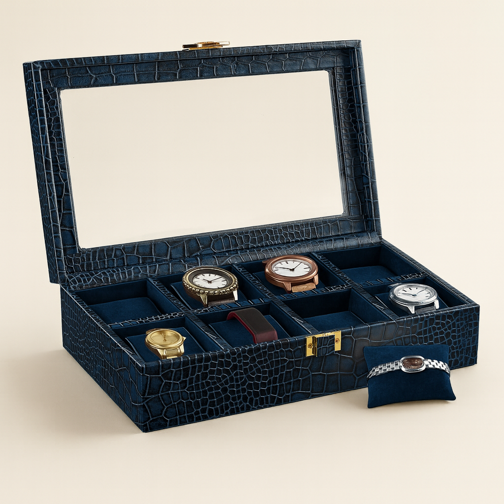 Bronx II 8 Slot Genuine Leather Watch Box for Men – Luxury Croco Embossed Design