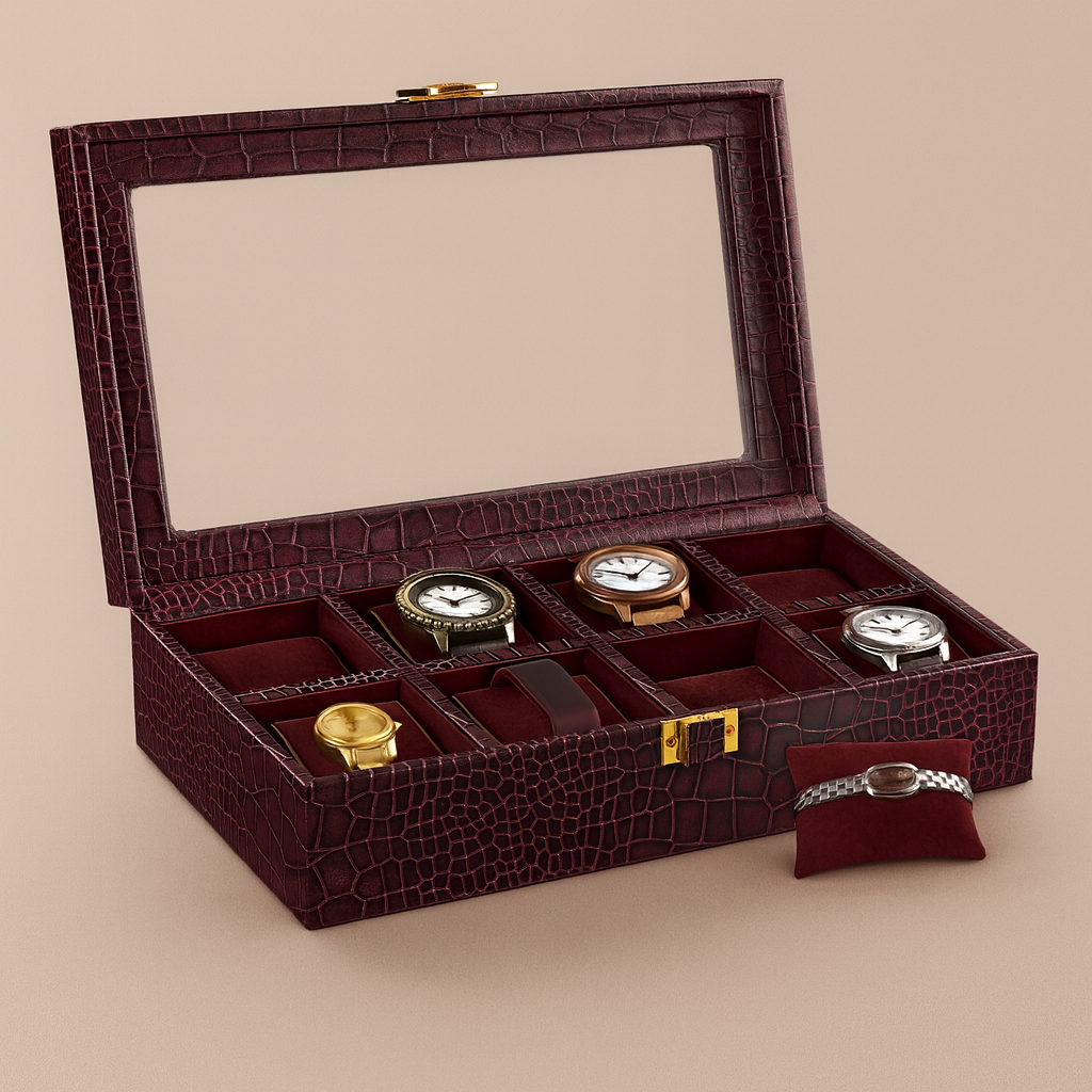 Bronx II Watch Box (8 Watches) | Watch Box For Men | 100% Genuine Leather | Color: Croco Cherry Leather Talks