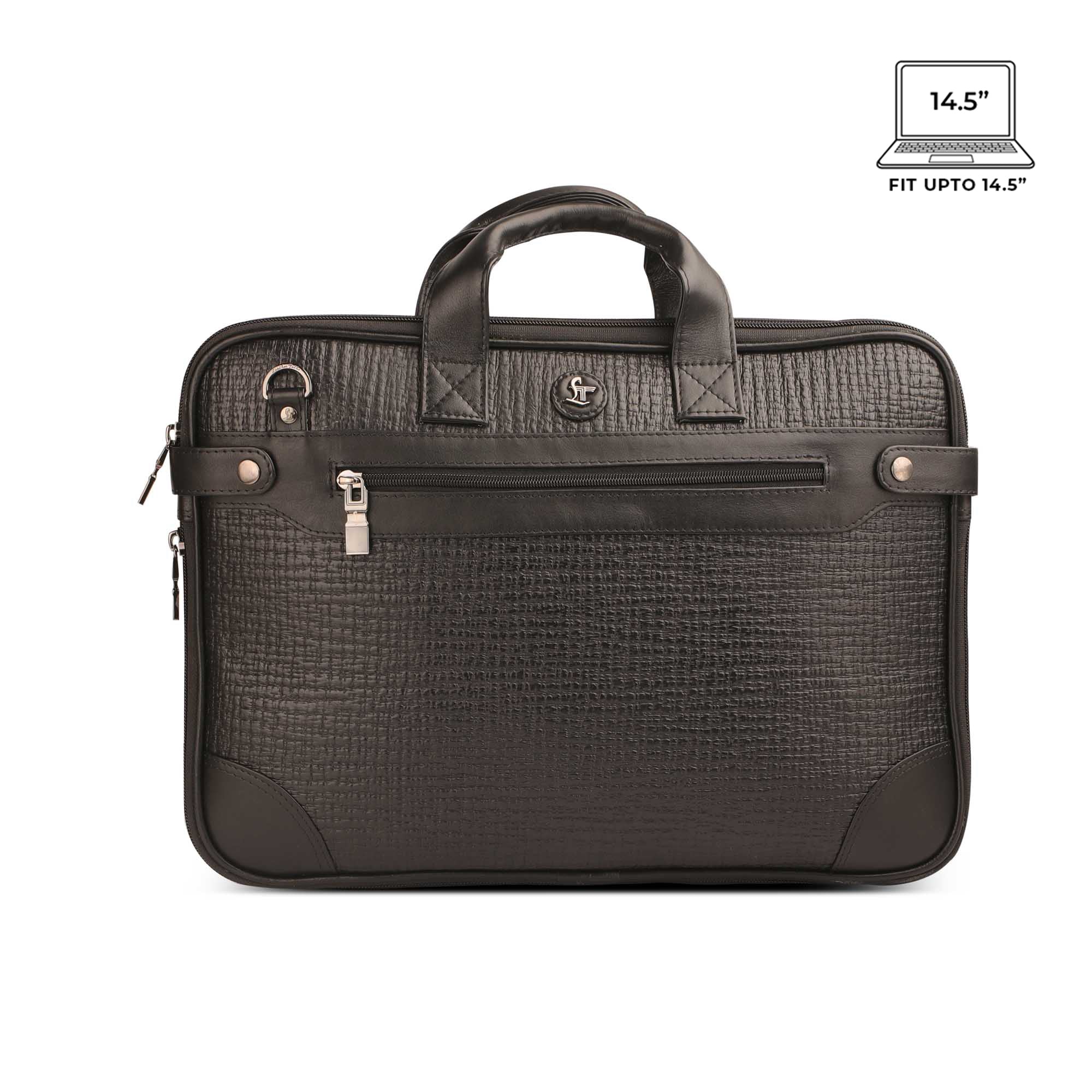 Office Folio Bag III | Leather Portfolio Bag | 100% Genuine Leather | For Office Use | Colour - Crisscross Brown & Black Leather Talks