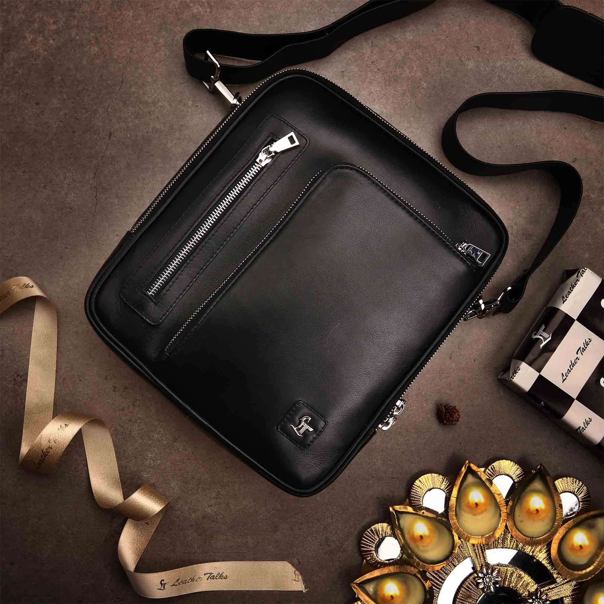 Men's Bag IX | Leather Side Bag For Men | Colour - Black