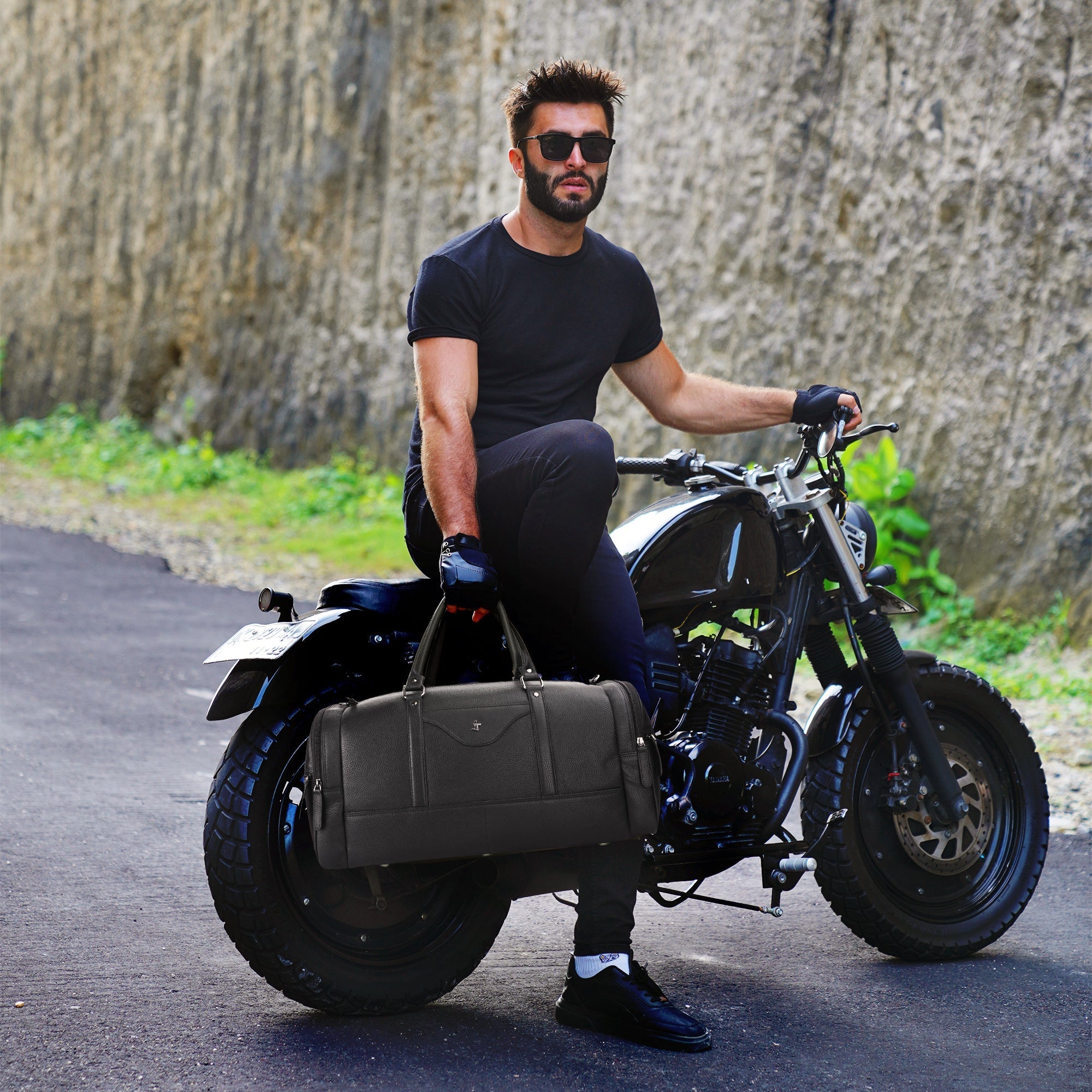 Bush Duffle Bag | Genuine Leather Travel Bag | Duffle Bag for Men | Color: Black & Brown Leather Talks