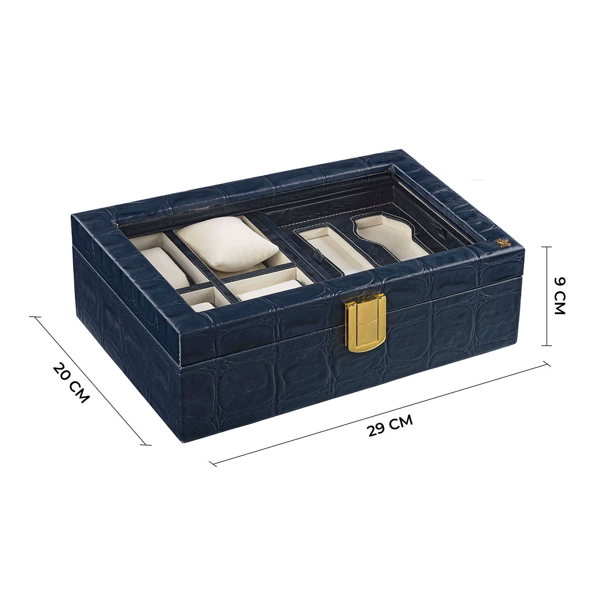 Galio Leather Watch Box / Case | 100% Genuine Leather | Can Hold 8 Watches | Acrylic Glass Top | Color: Crocotail Blue & Brown Leather Talks