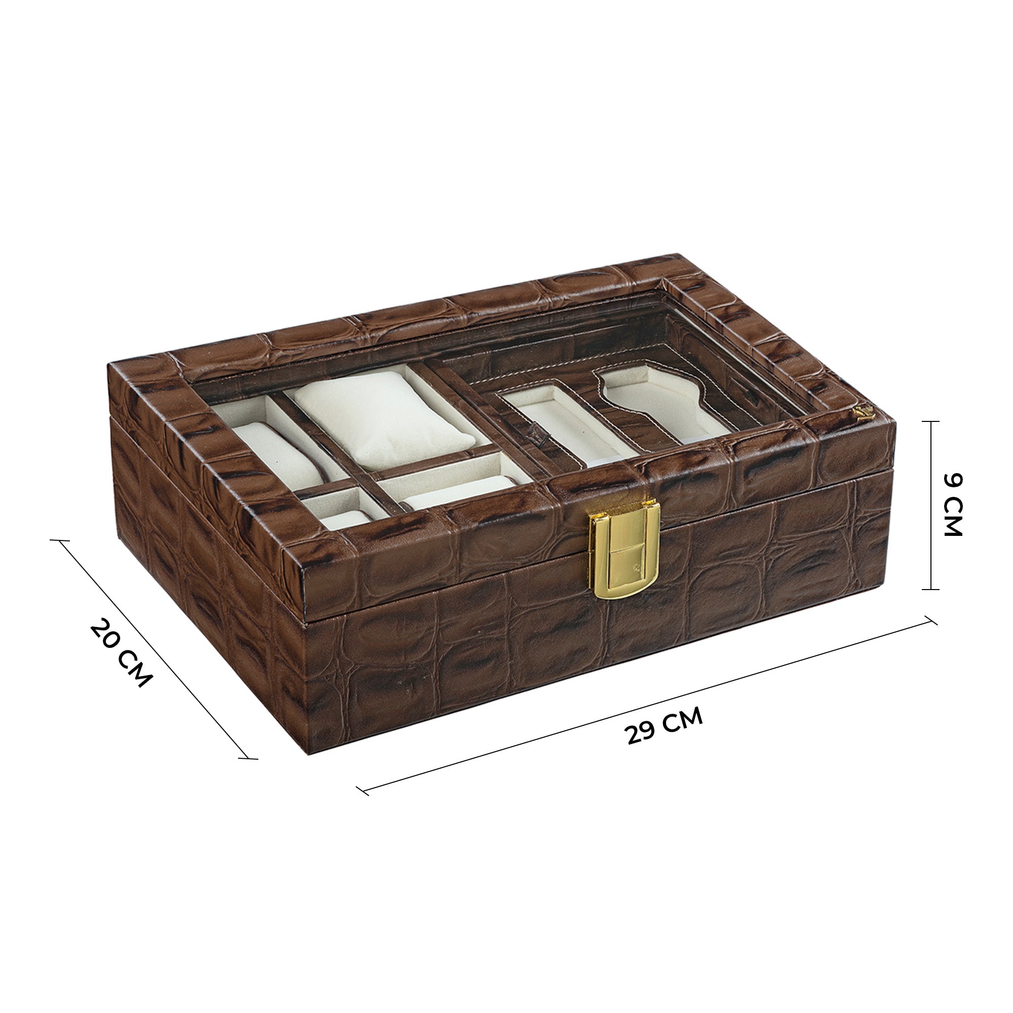 Galio Leather Watch Box / Case | 100% Genuine Leather | Can Hold 8 Watches | Acrylic Glass Top | Color: Crocotail Blue & Brown Leather Talks