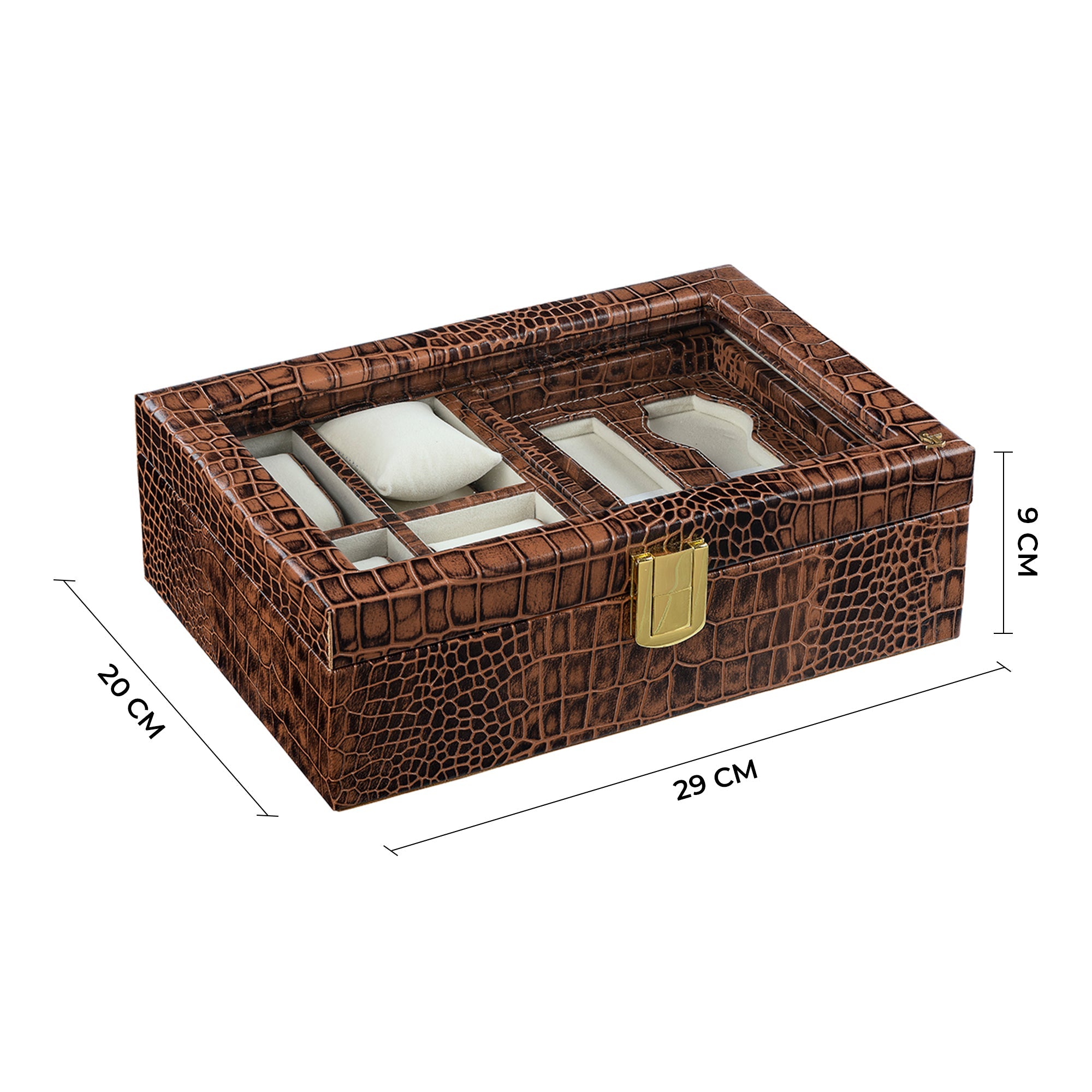 Galio Leather Watch Box / Case | 100% Genuine Leather | Can Hold 8 Watches | Acrylic Glass Top | Color: Croco Tan Leather Talks