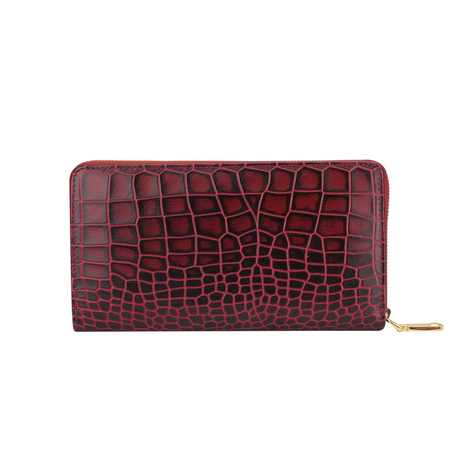 Palm II | Deep Cut Leather Wallet for Women | 100% Genuine Leather | Color: Cherry