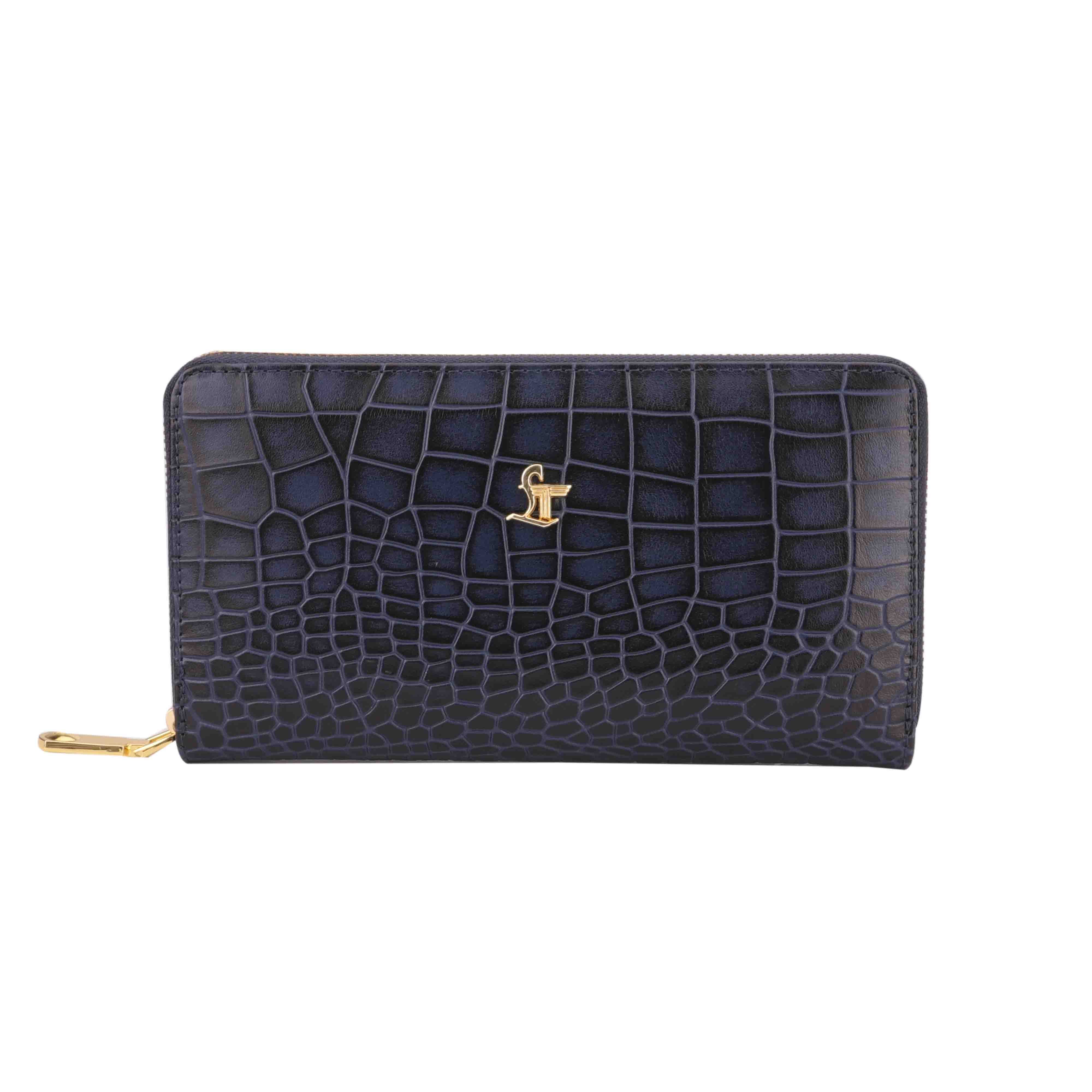 Palm II | Deep Cut Leather Wallet for Women | 100% Genuine Leather | Color: Blue