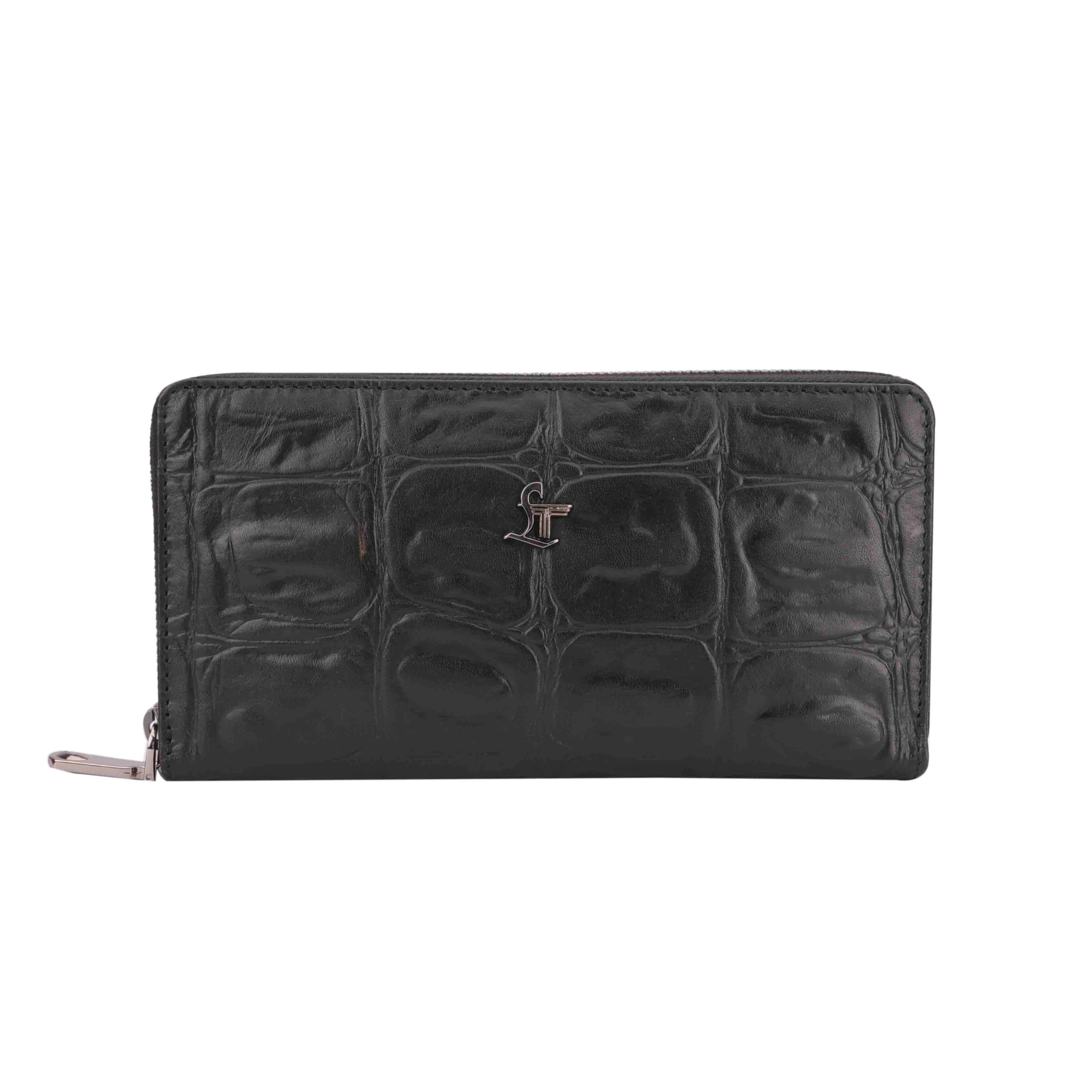 Palm II | Croco Tail Leather Wallet for Women | 100% Genuine Leather | Color: Black