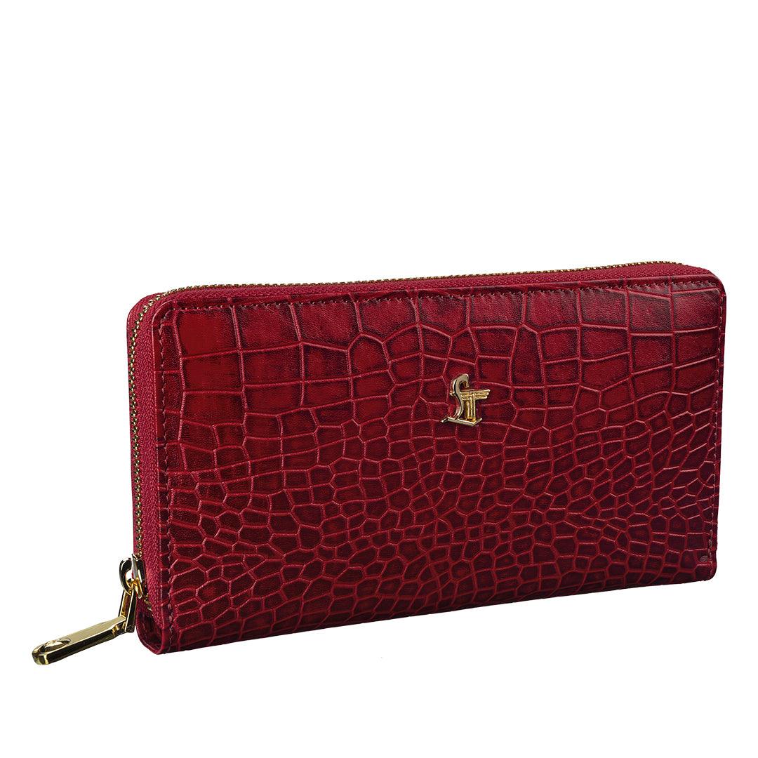 Palm II | Deep Cut Leather Wallet for Women | 100% Genuine Leather | Color: Red