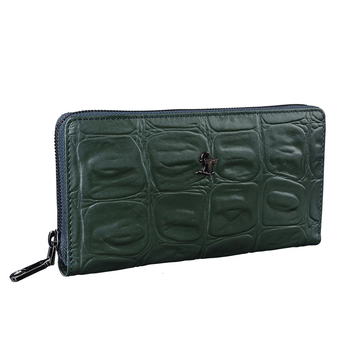 Palm II | Croco Tail Leather Wallet for Women | 100% Genuine Leather | Color: Green
