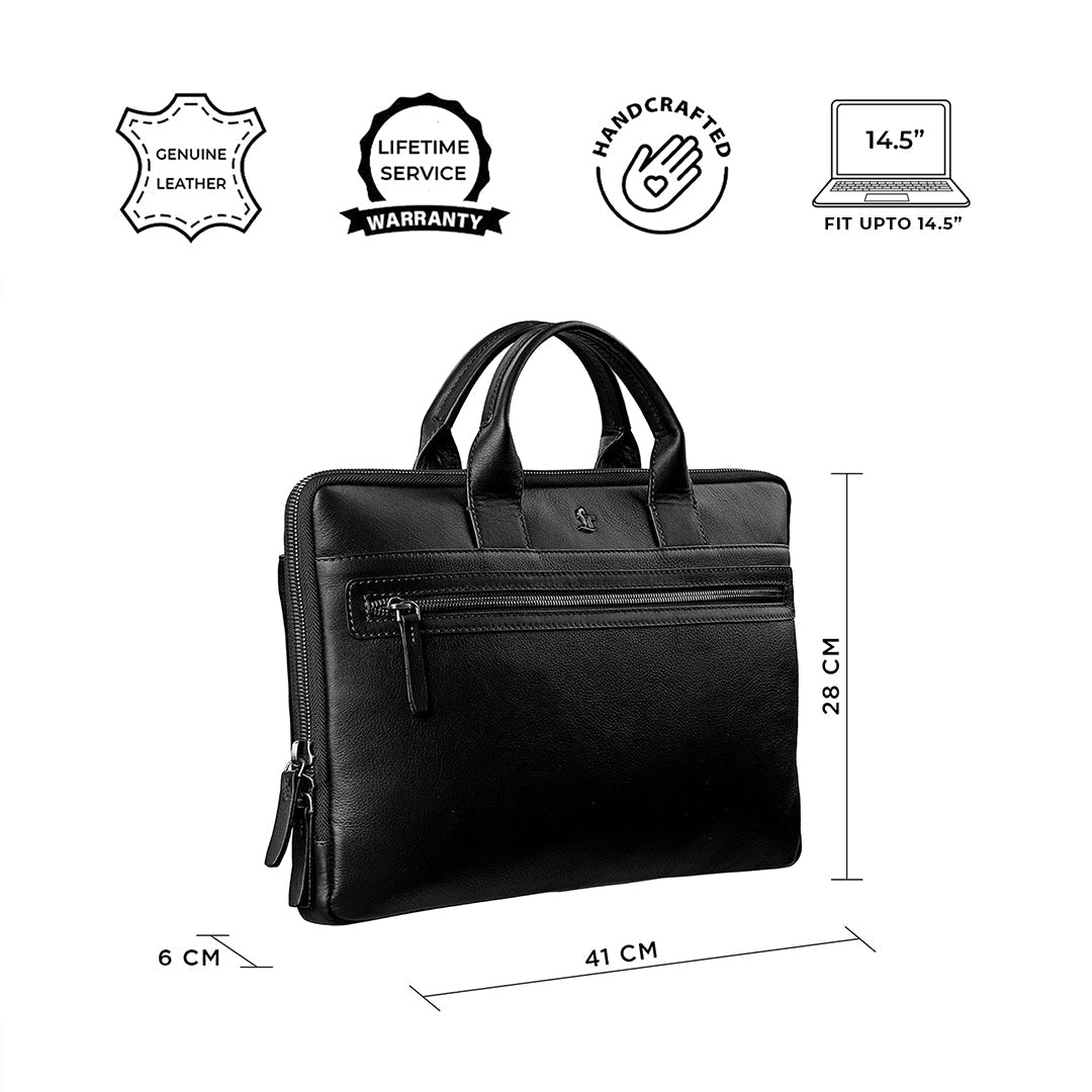 Laptop Sleeve V | Leather Laptop Sleeve | Lifetime Service Warranty | 100% Genuine Leather | Color: Black
