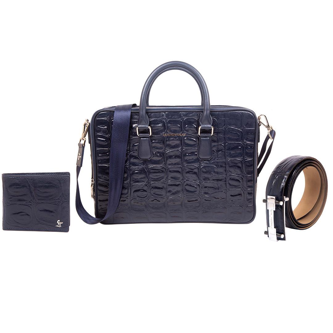 Great Dane | Genuine Leather | Laptop Bag, Wallet & Belt | Color : Blue