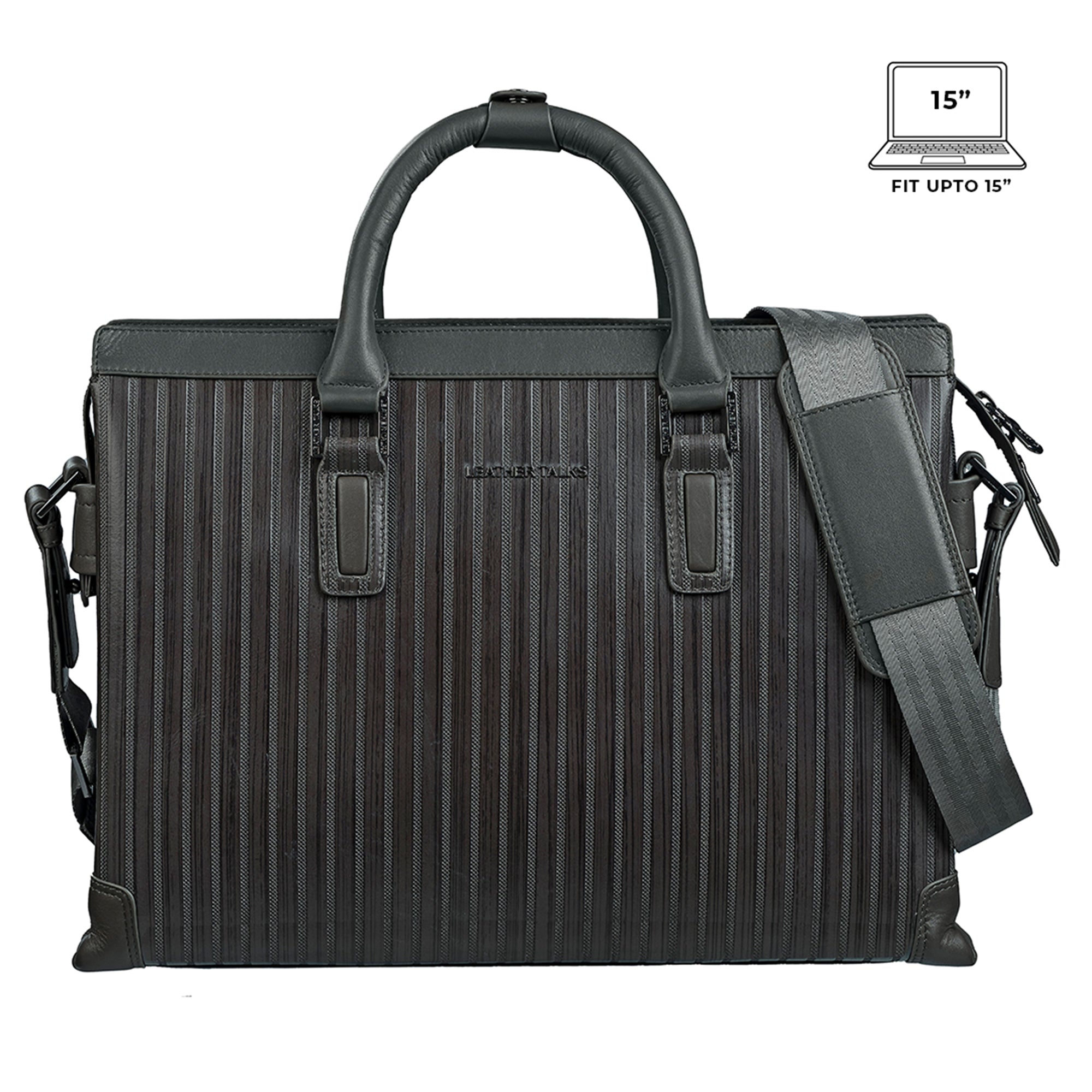 Edgar Italian VT Stripe Luxury Genuine Leather Laptop Bag for Men | Premium Office Folio Briefcase | Executive Business Bag | Color: Grey Leather Talks