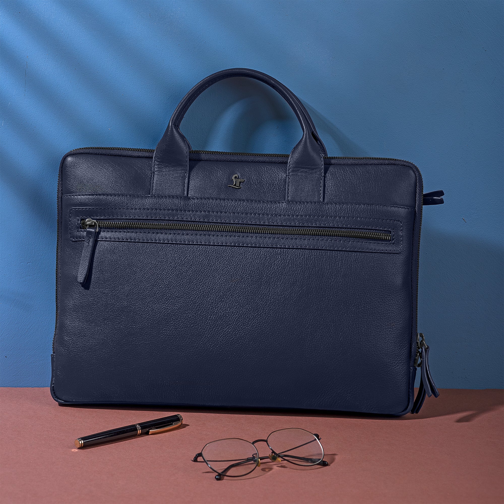Laptop Sleeve V | Genuine Leather | Leather Laptop Bag | Office Bga for Men | Color : Blue