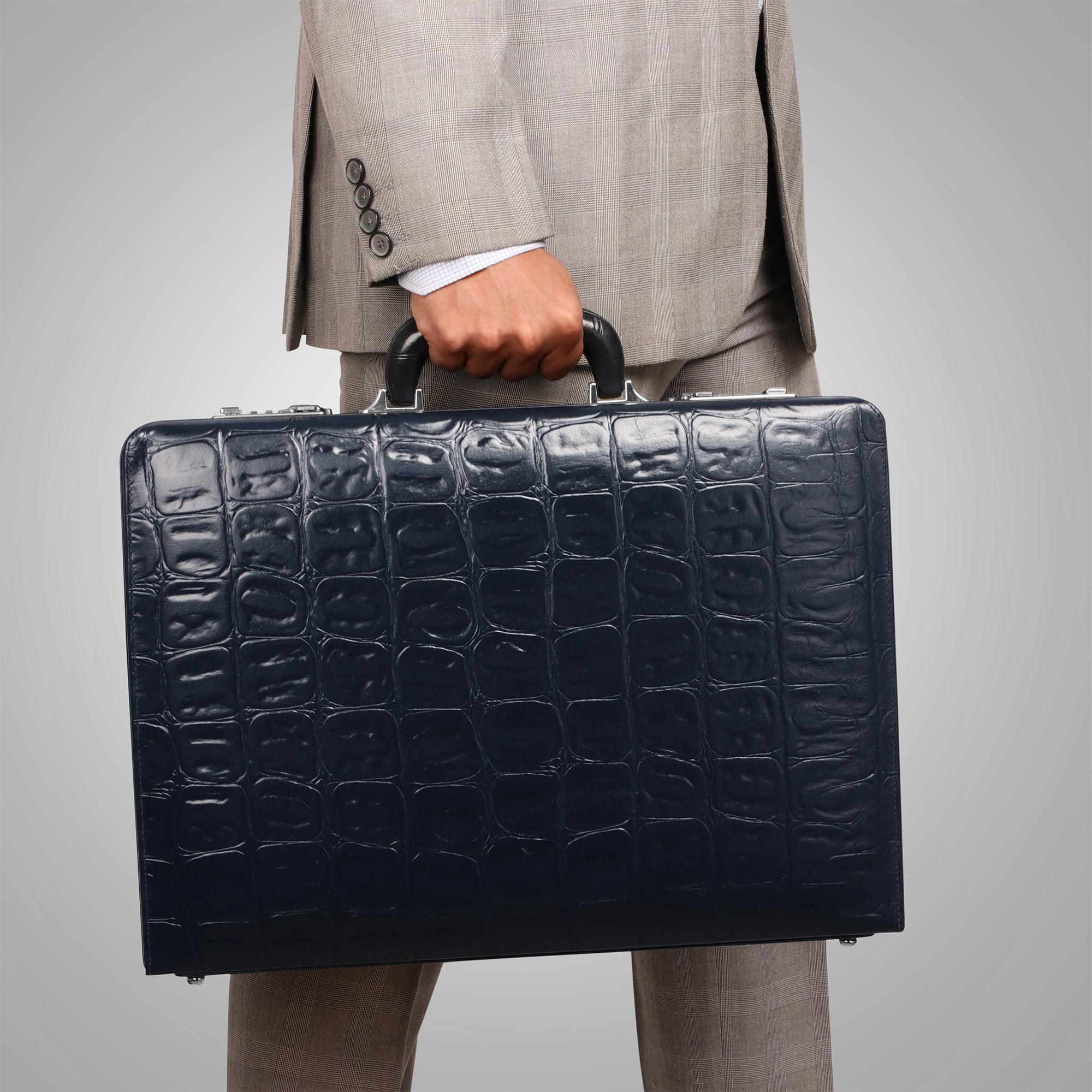 Great Dane Ruvido Double Lock- Genuine Leather Attaché | Briefcase | Advocate Briefcase | Security Briefcase | Color: Blue Leather Talks