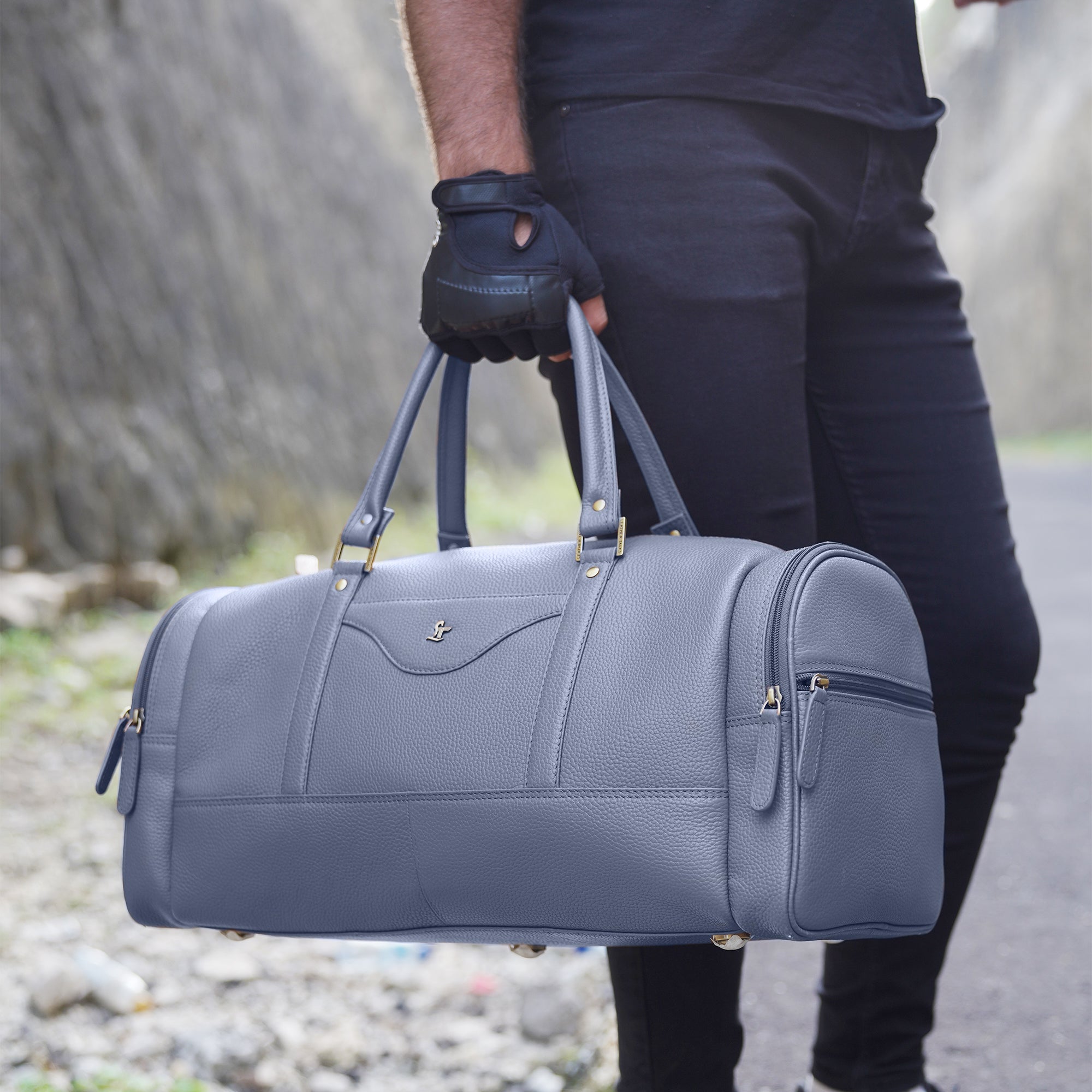 Bush Duffle Bag | Genuine Leather Travel Bag | Duffle Bag for Men | Color: Light Blue Leather Talks