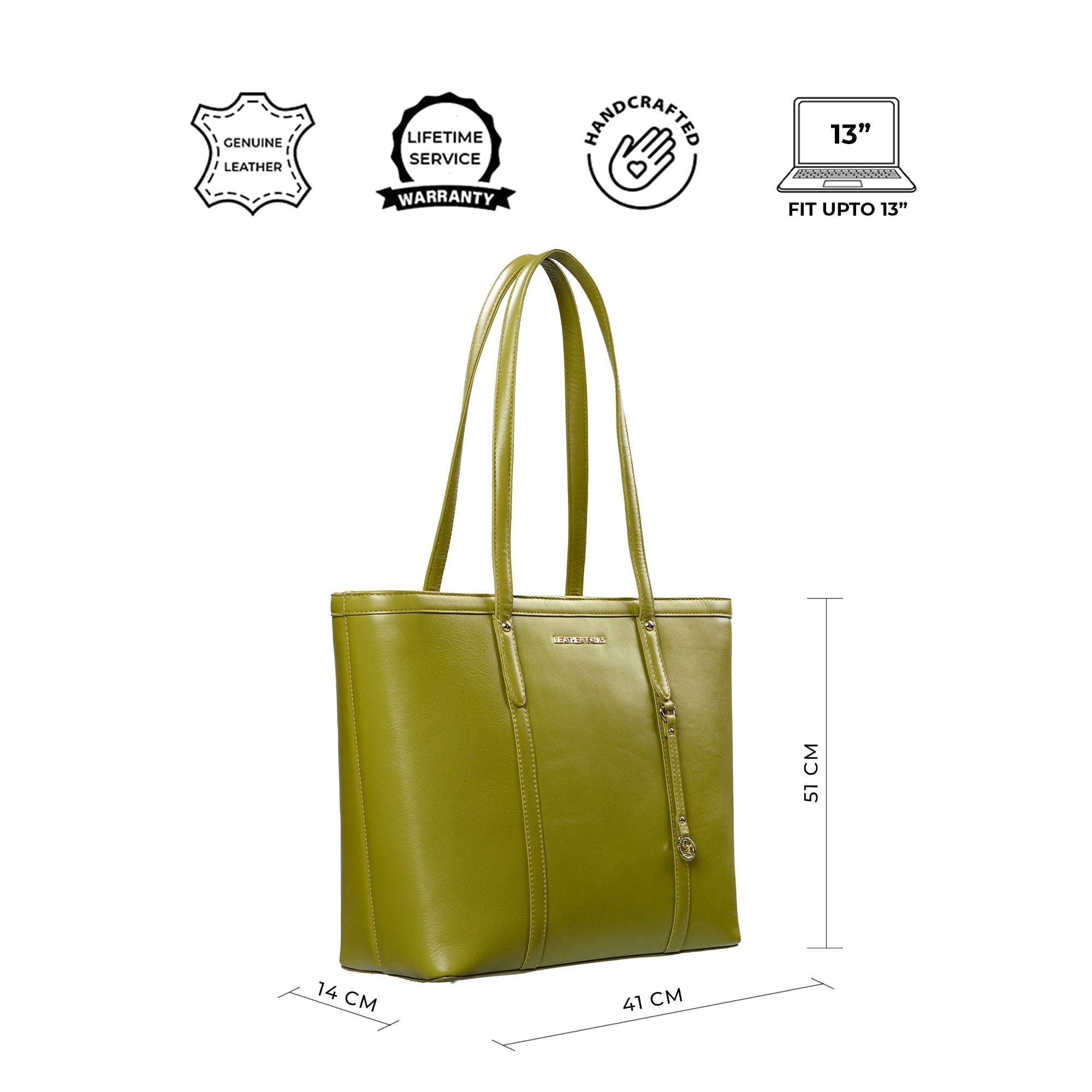 Elegant Tote Bag For Woman |Genuine Leather Handbag for Ladies | Ideal For Office & Travel | Color: Lemon Green Leather Talks