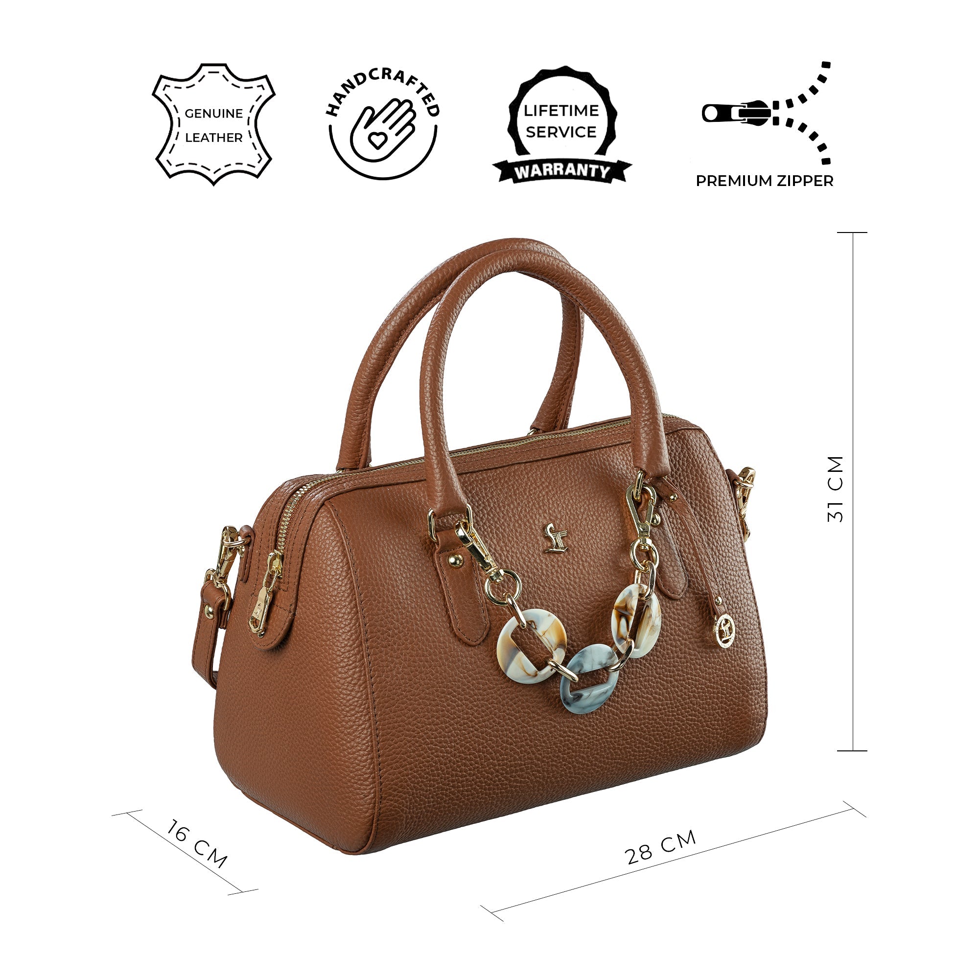 Leather Hand Bag For Women | 100% Genuine Leather | Color:Tan