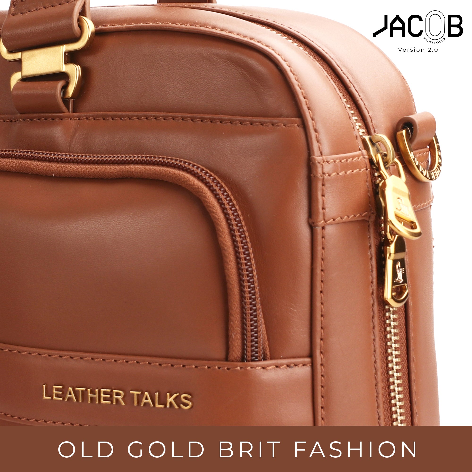 Jacob V 2.0 | Luxury Leather Laptop Bag | For Office Use | Colour: Tan | Detachable Shoulder Strap | Trolley Strap Included