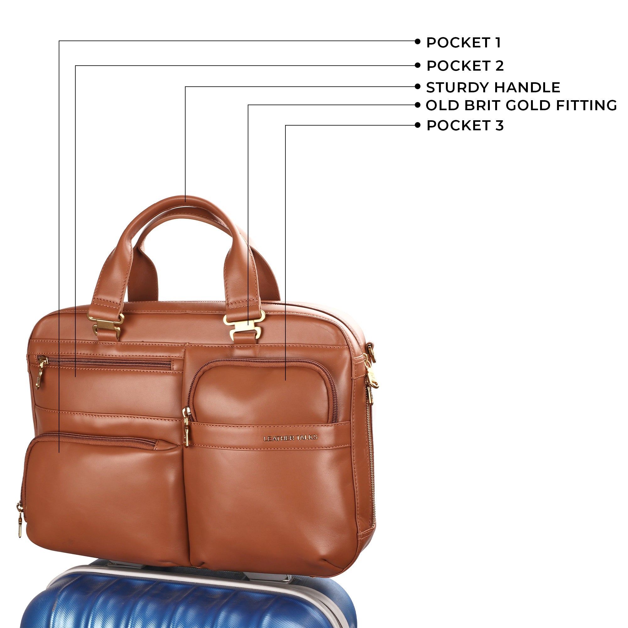 Jacob V 2.0 | Luxury Leather Laptop Bag | For Office Use | Colour: Tan | Detachable Shoulder Strap | Trolley Strap Included