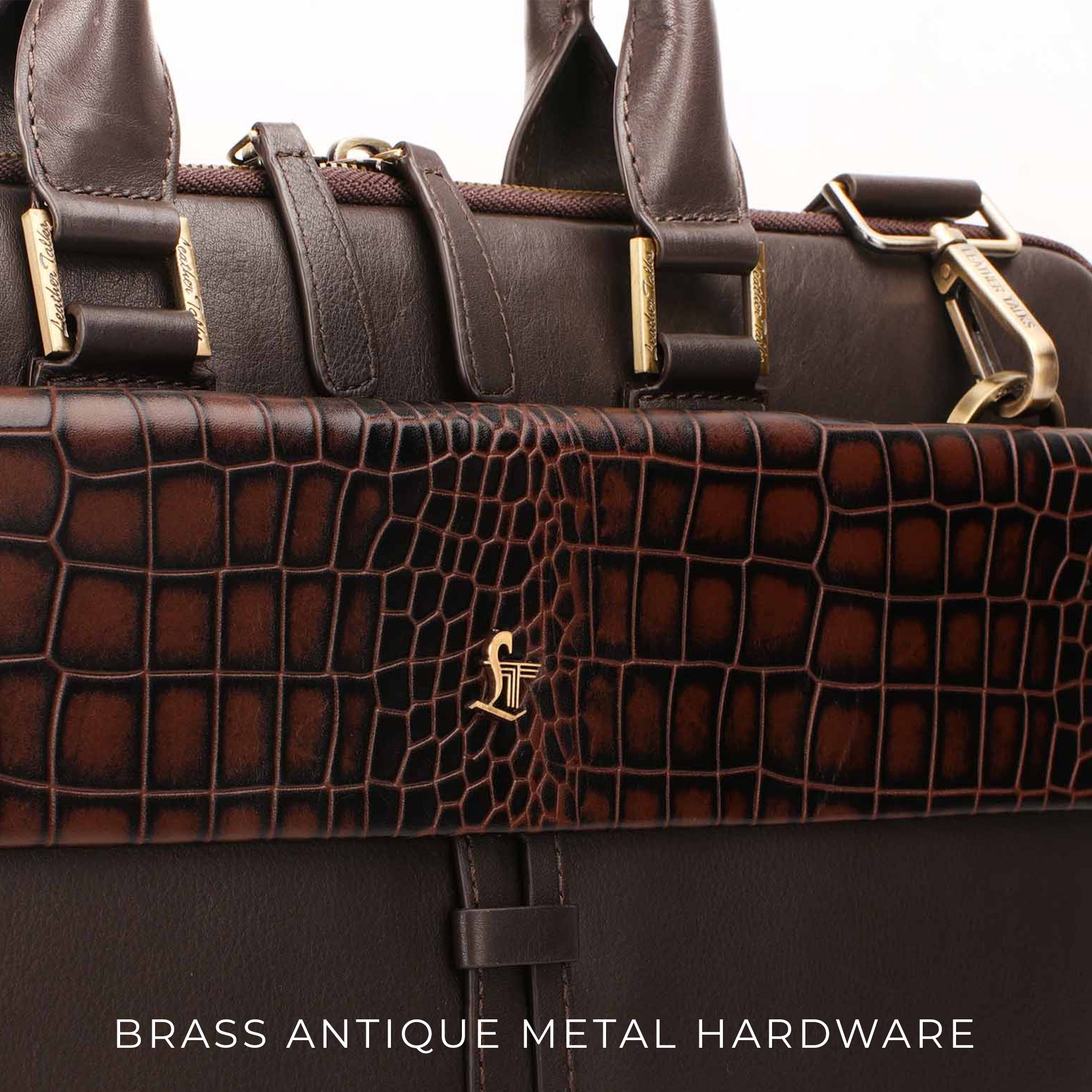 Loop II Pure Leather Laptop Bag for Men | Folio Bag | Deep cut Croco Embossed Genuine Leather | Office Bag | Brown & Black Leather Talks