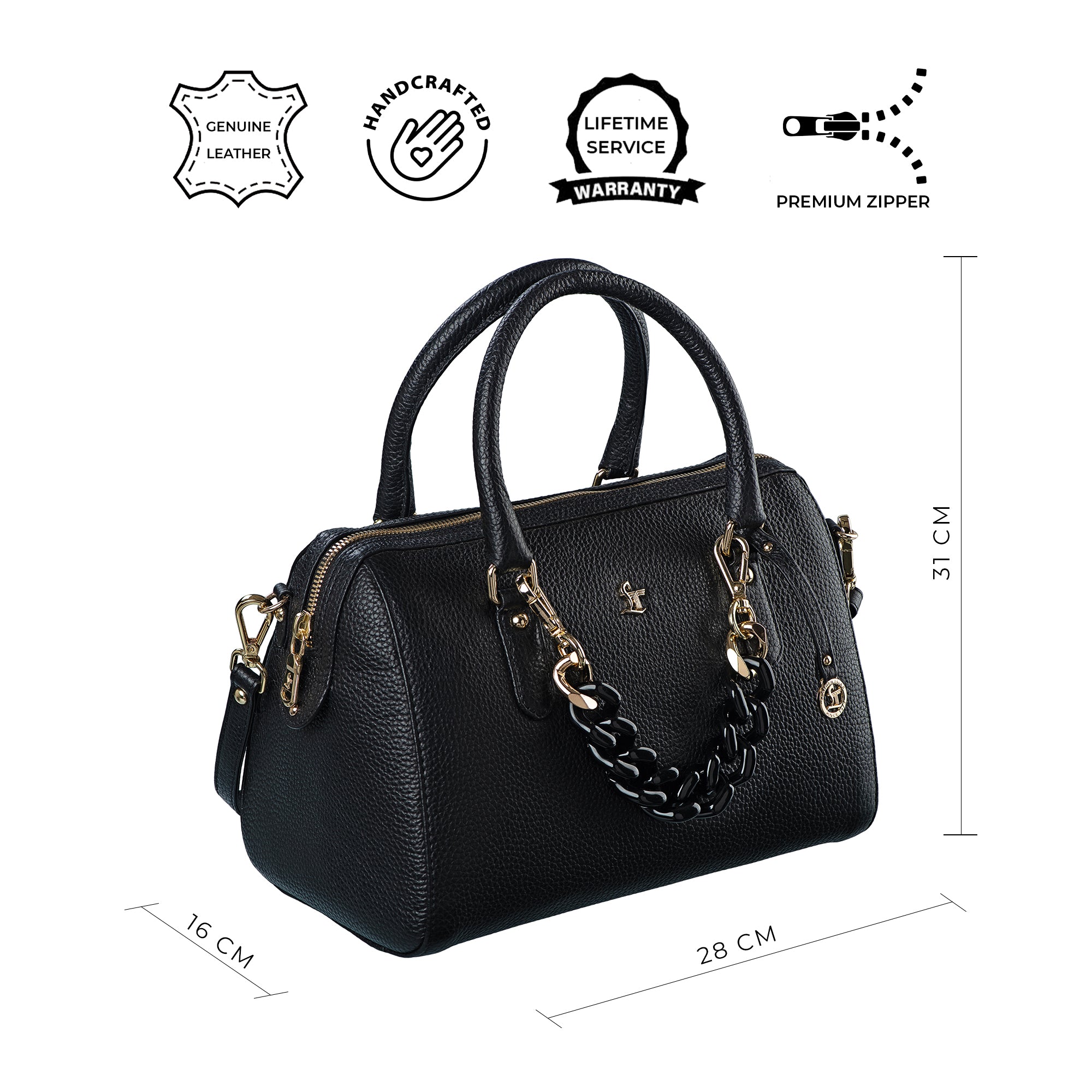 Leather Hand Bag For Women | 100% Genuine Leather | Color: Black